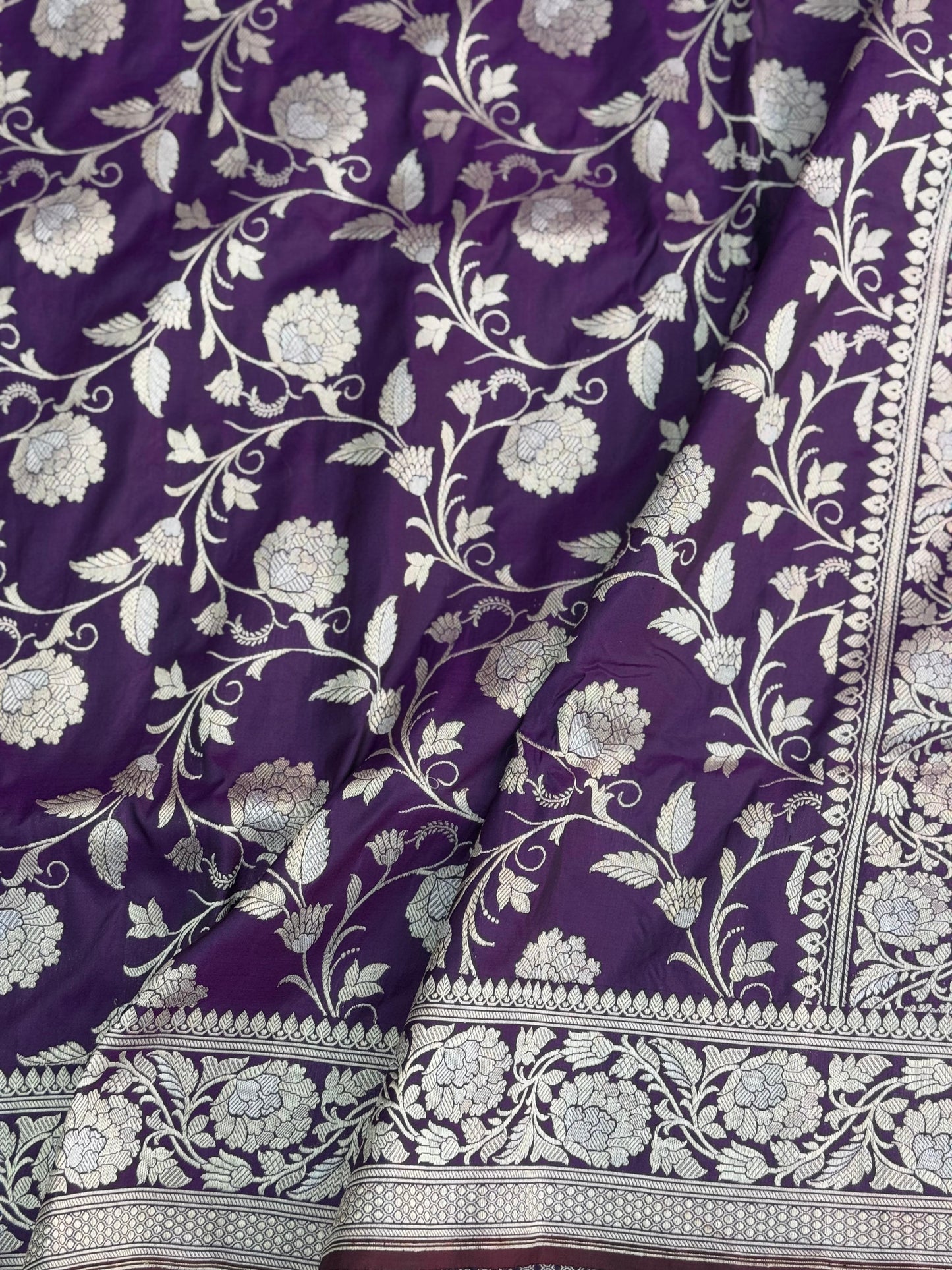 Pure Katan Jaal Zari Meena Saree Violet (Noor-e-Nazaaka)
