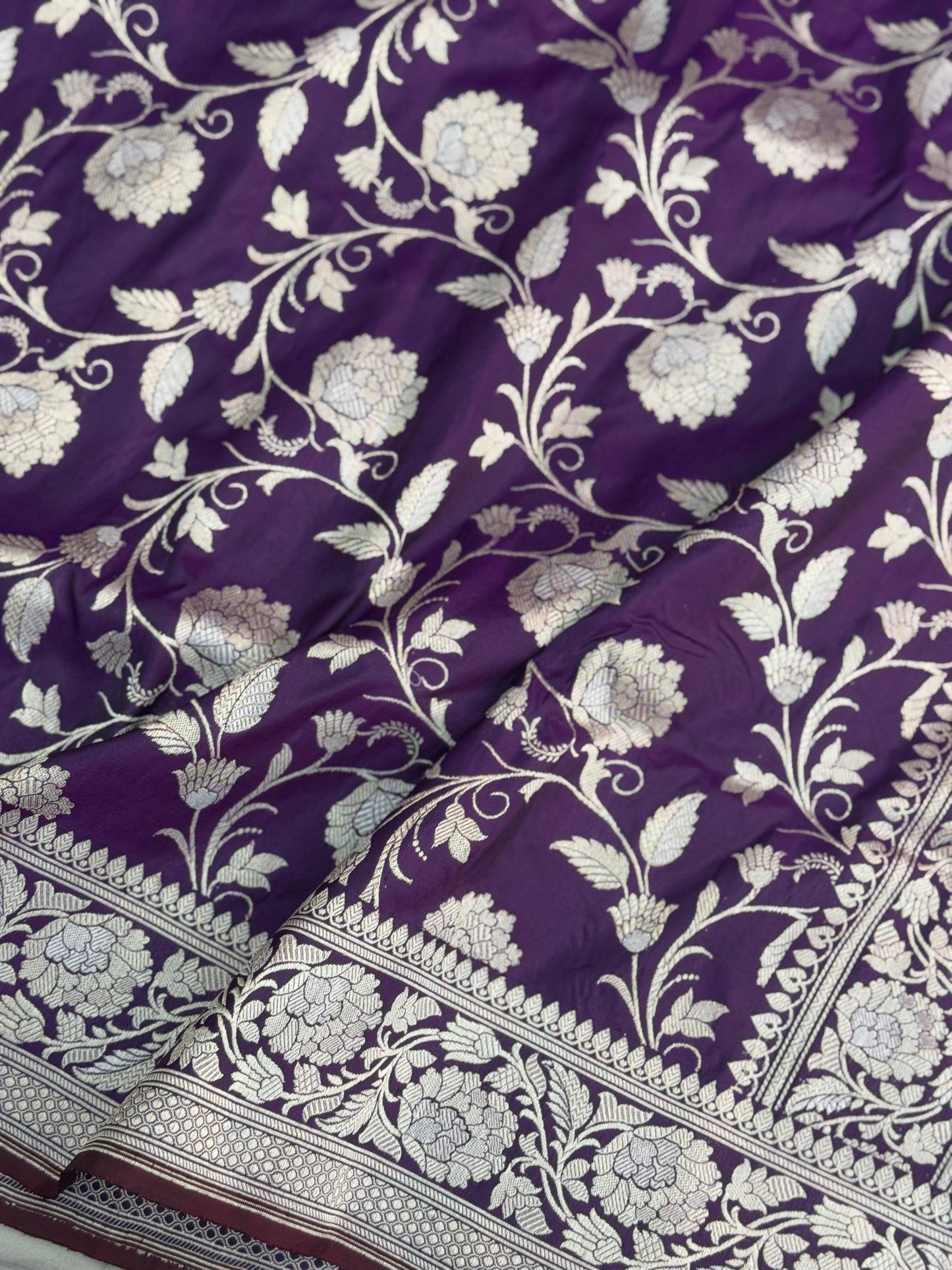 Pure Katan Jaal Zari Meena Saree Violet (Noor-e-Nazaaka)