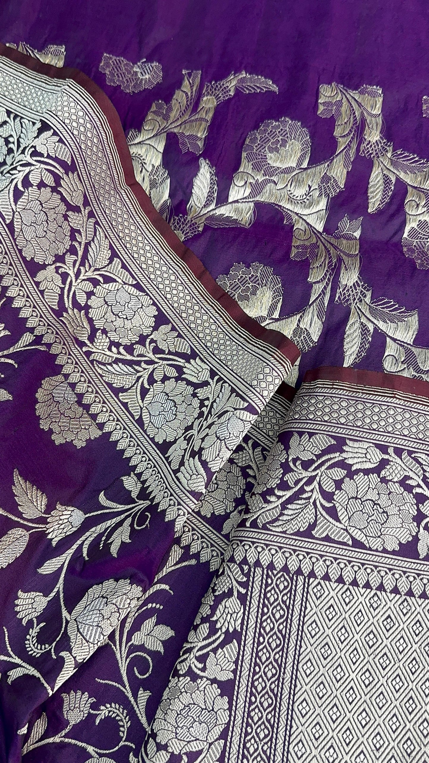 Pure Katan Jaal Zari Meena Saree Violet (Noor-e-Nazaaka)