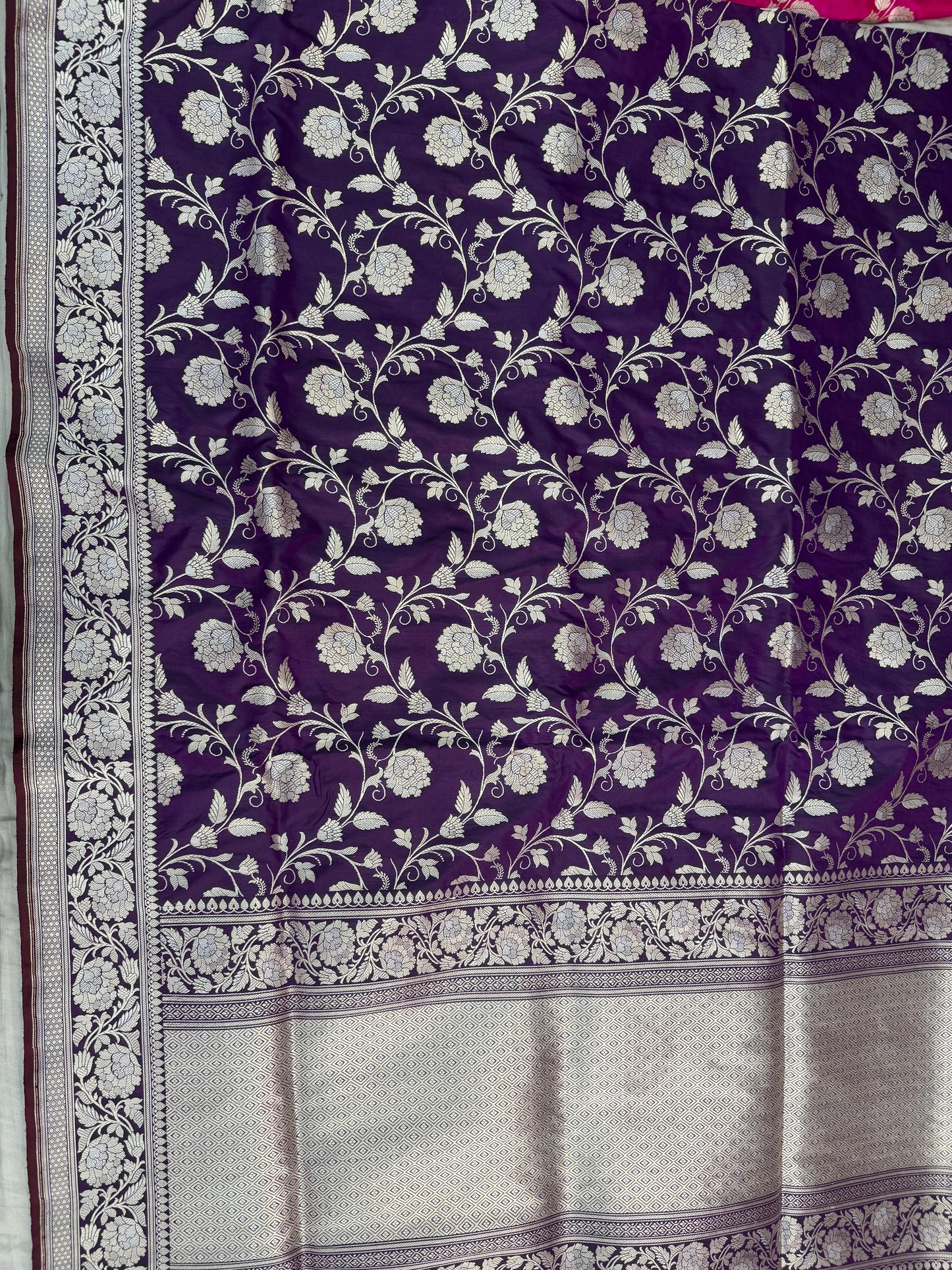 Pure Katan Jaal Zari Meena Saree Violet (Noor-e-Nazaaka)