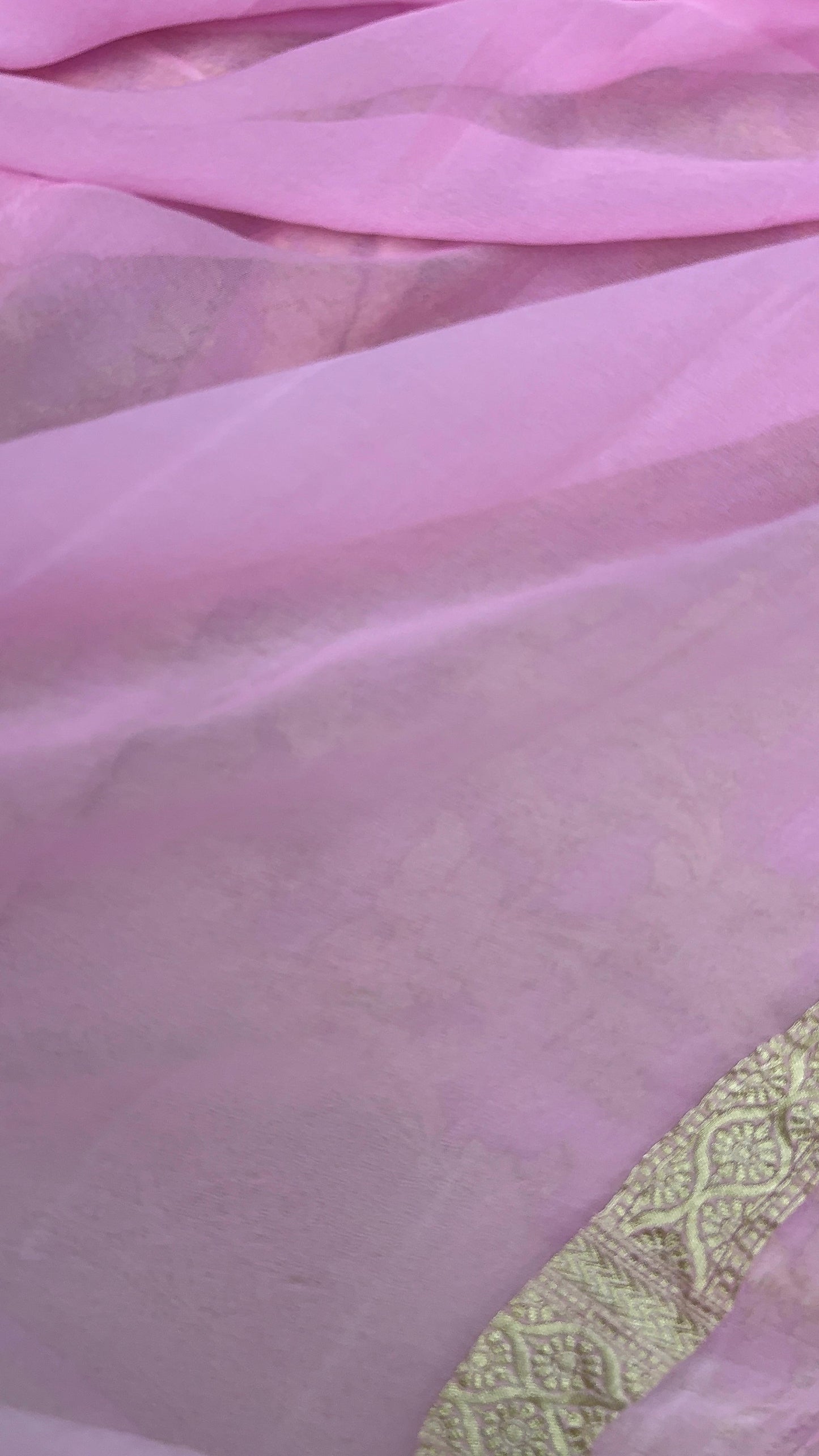 Pure Khaddi Georgette Saree in Soft Baby Pink with Antique Gold Floral Zari (Shabnami)