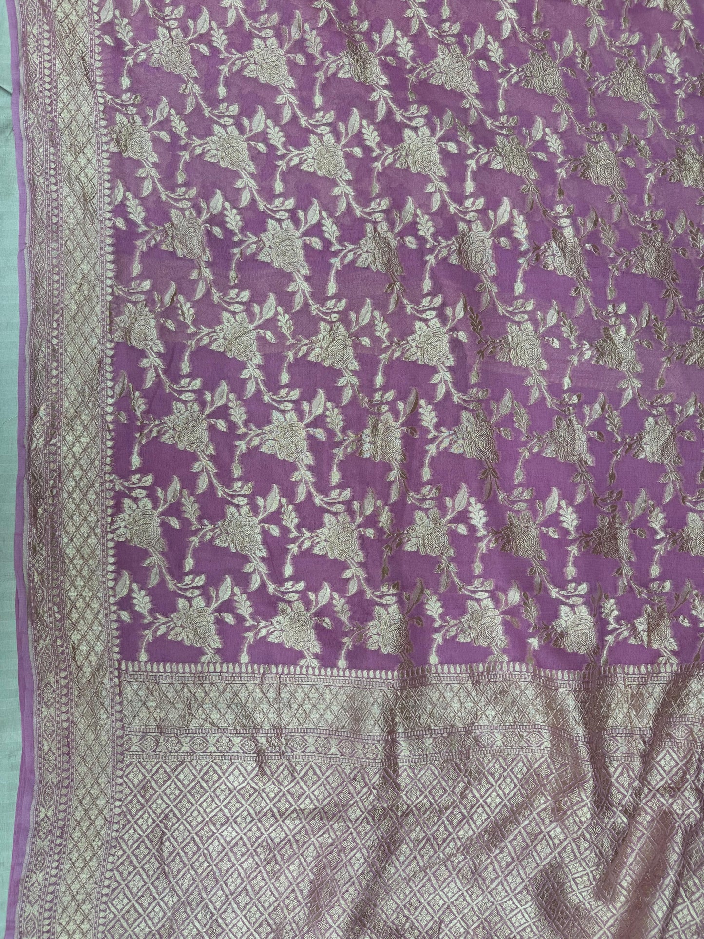 Pure Khaddi Georgette Saree in Orchid Purple with Floral Zari (Shabnami)