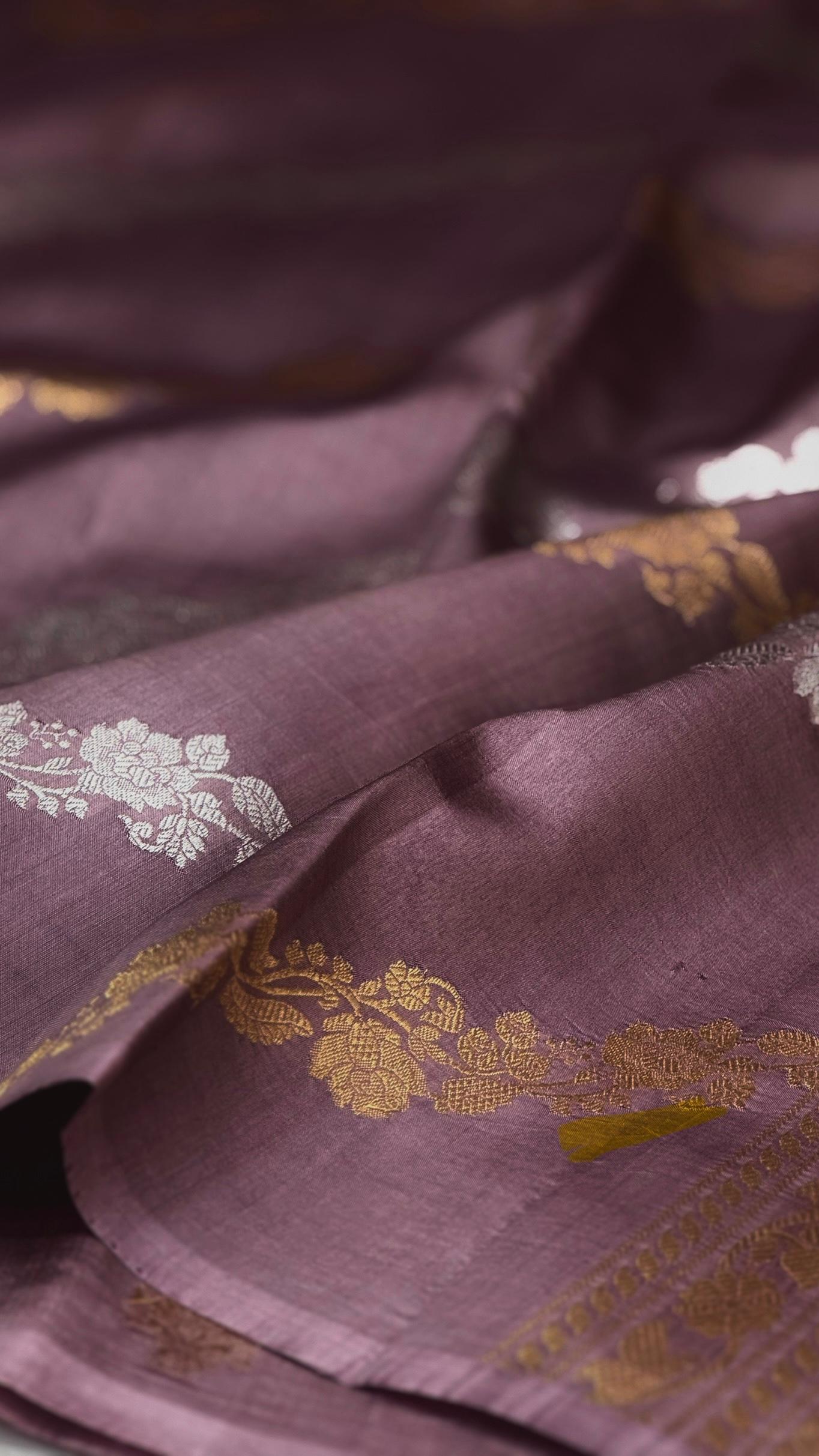 Pure Raw Mango Handloom Saree Mauve (Resham Aam)