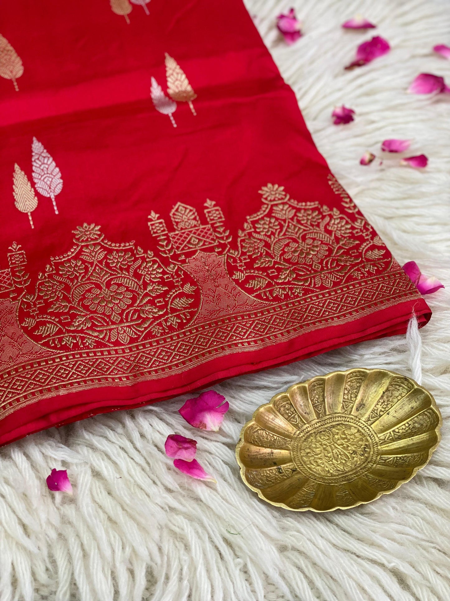 Pure Katan Meenakari Red Saree