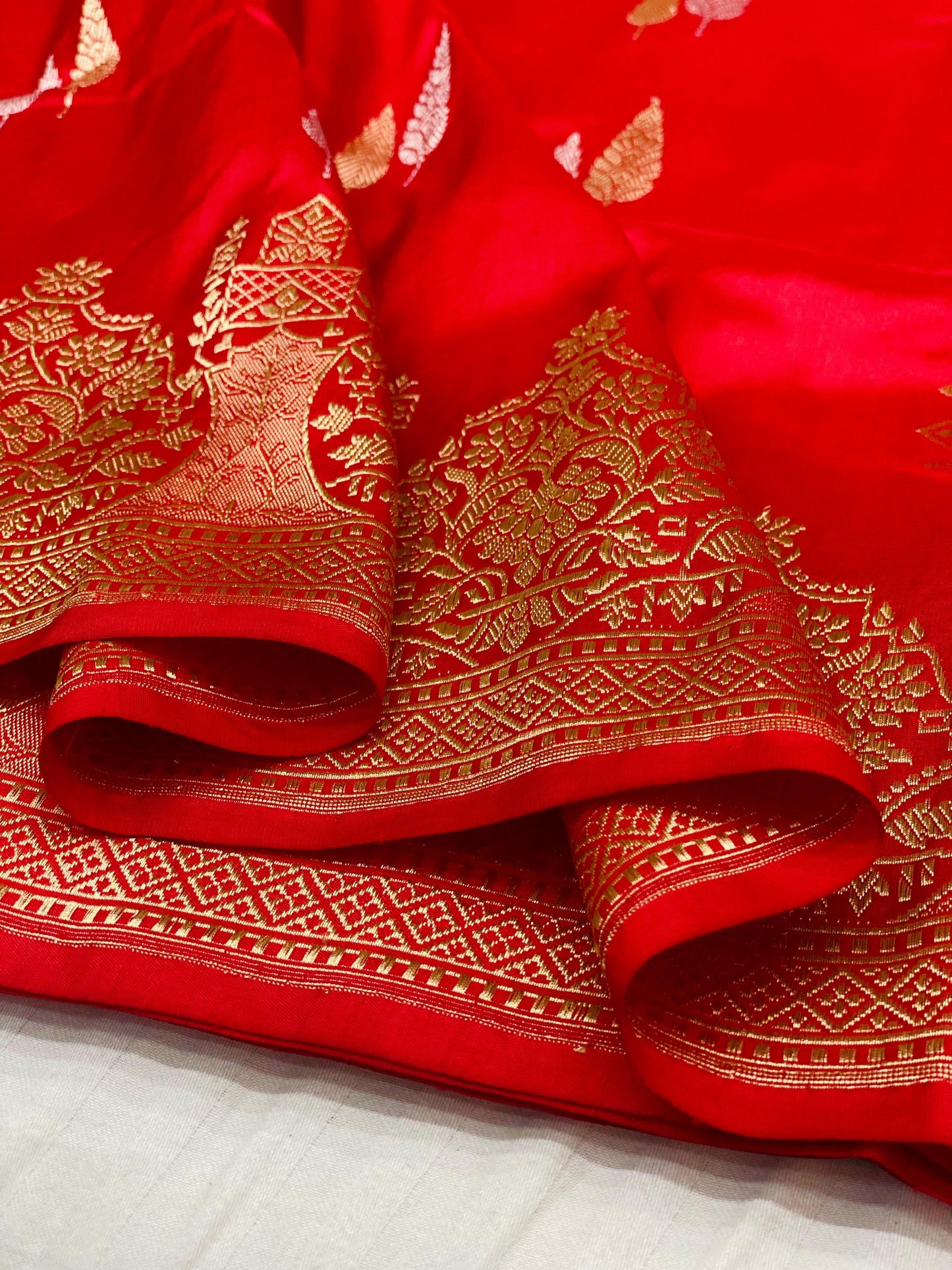 Pure Katan Meenakari Red Saree