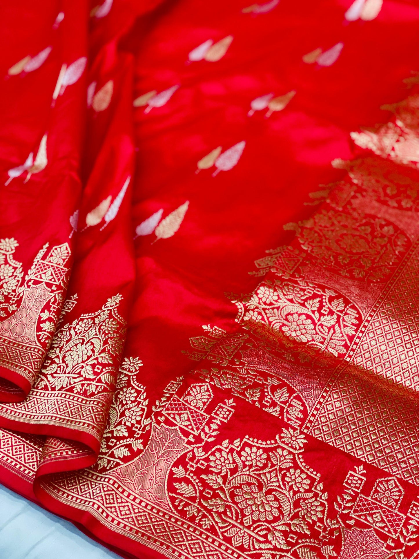 Pure Katan Meenakari Red Saree