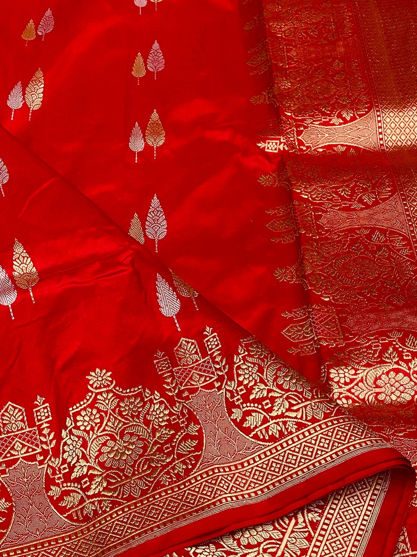 Pure Katan Meenakari Red Saree