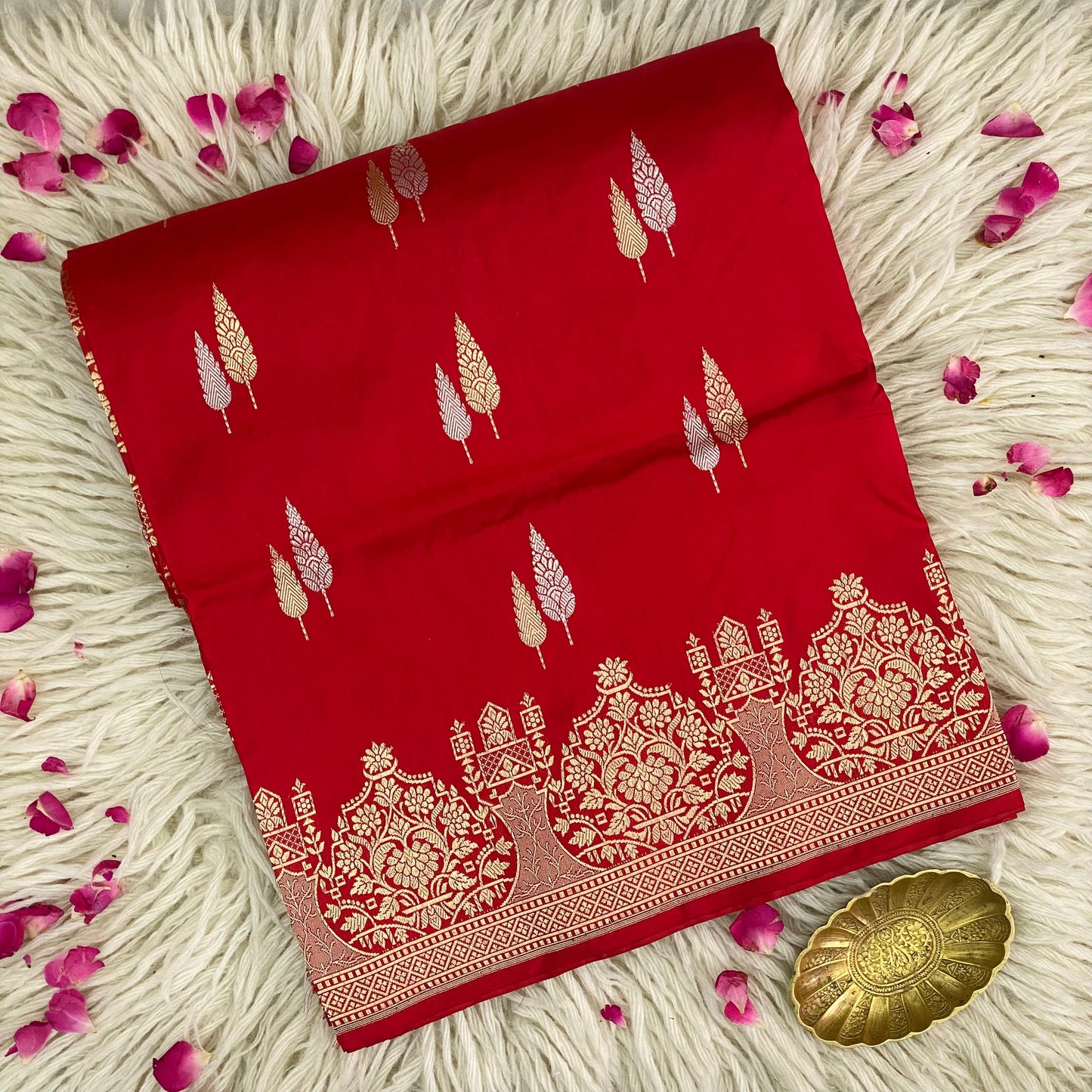 Pure Katan Meenakari Red Saree