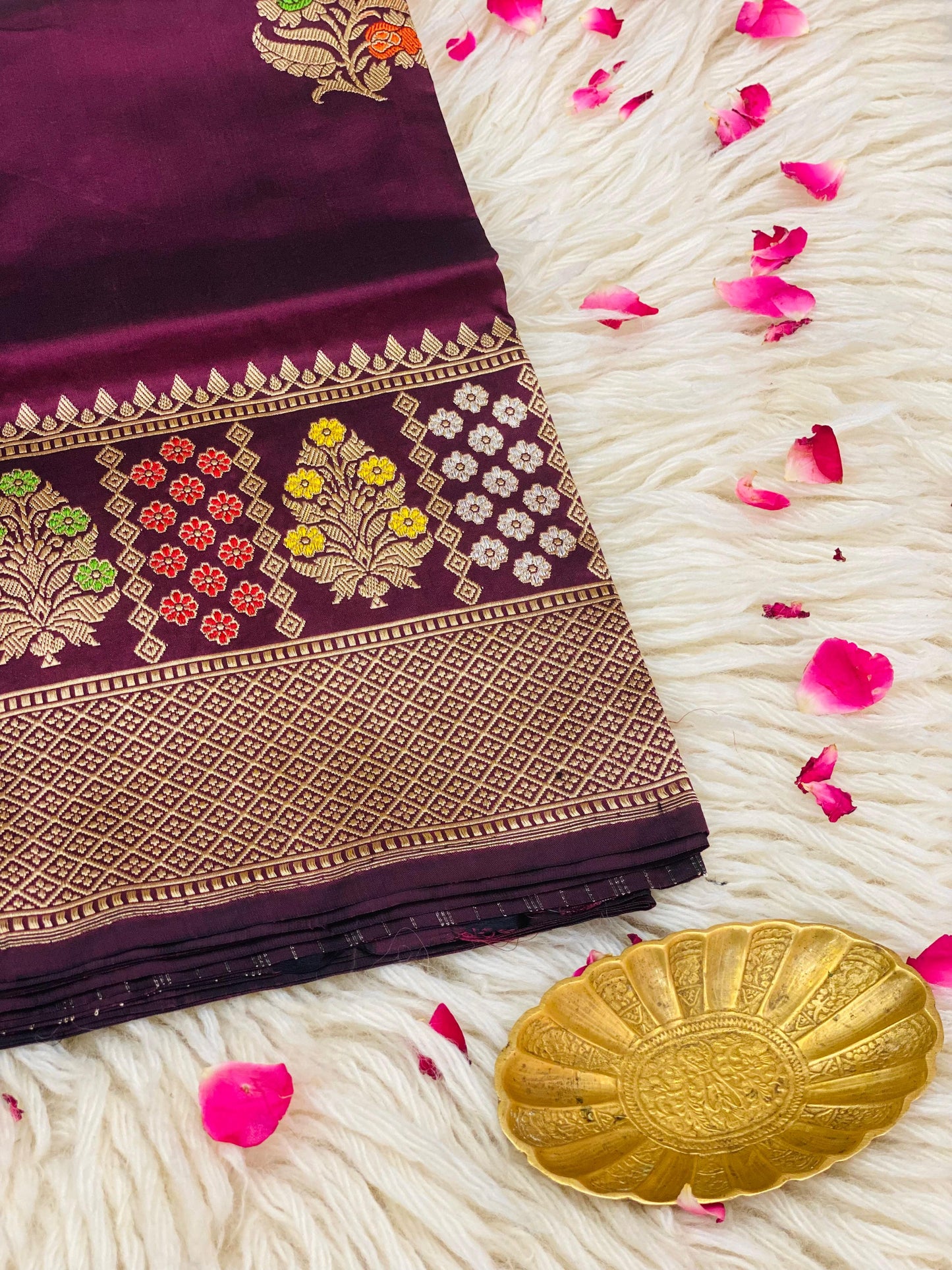Pure Katan Meenakari purple saree