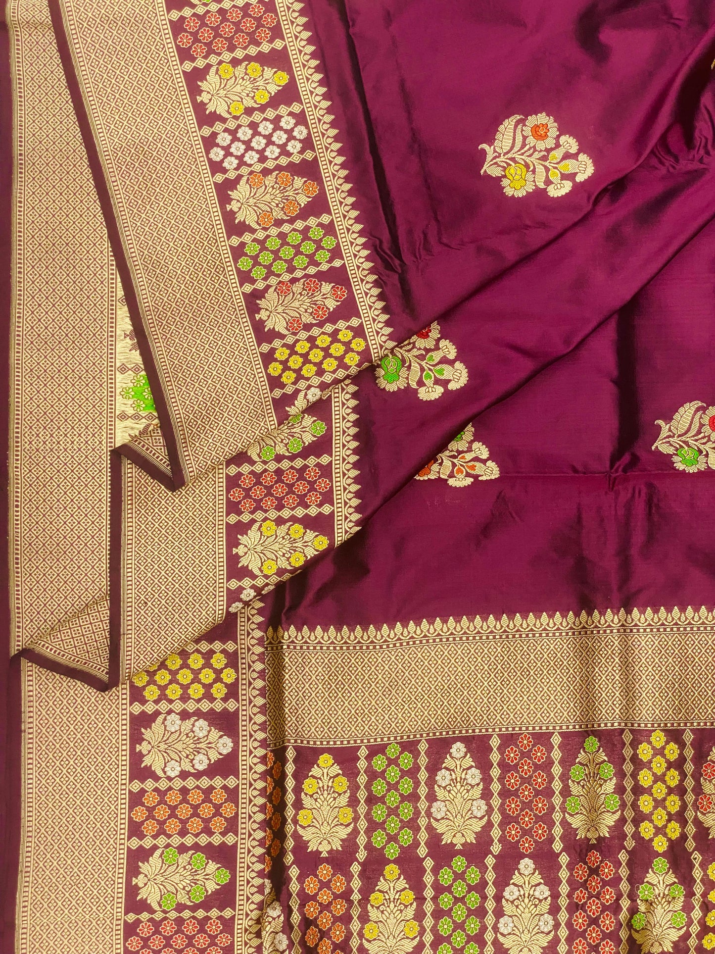 Pure Katan Meenakari purple saree