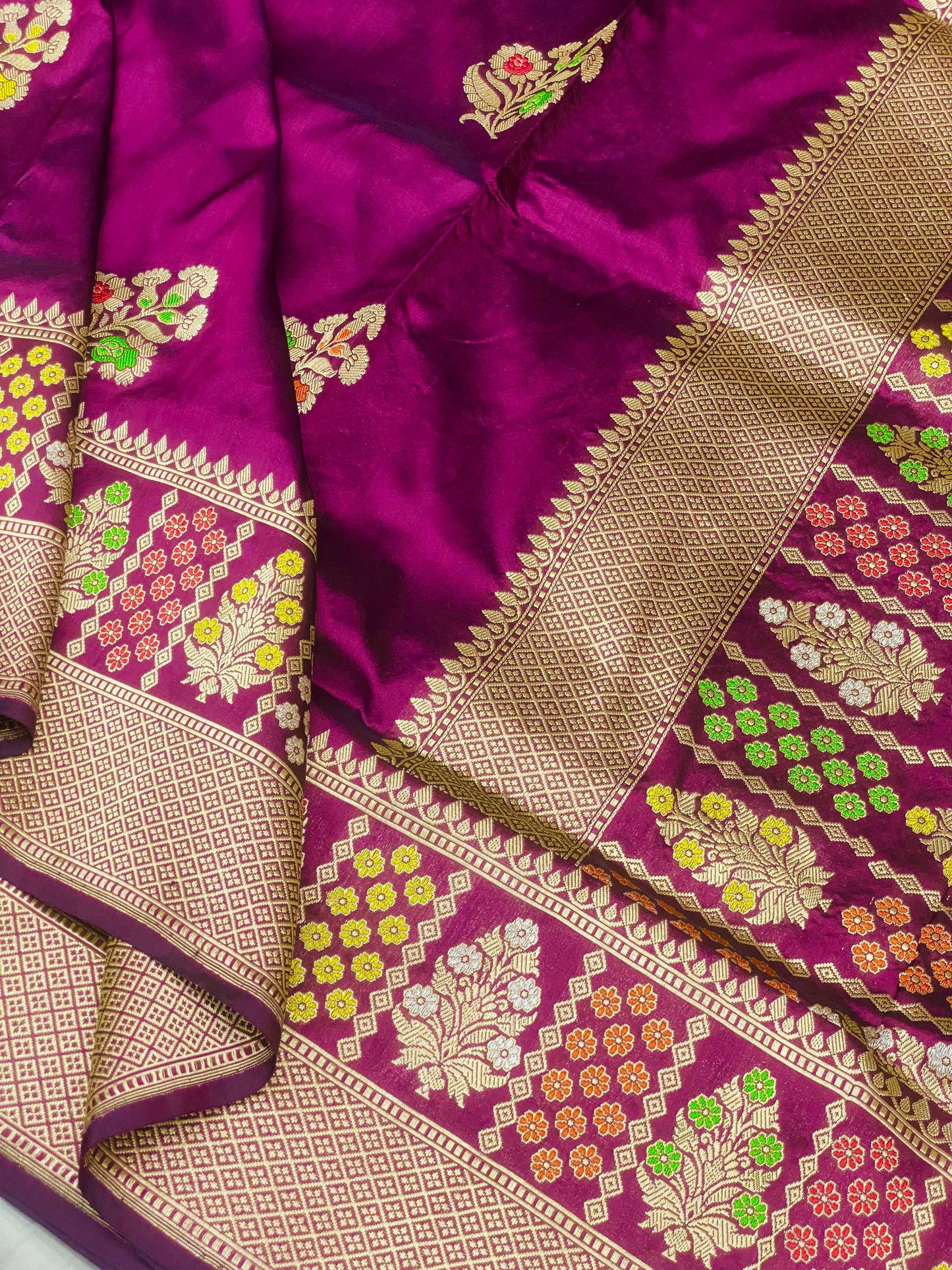Pure Katan Meenakari purple saree