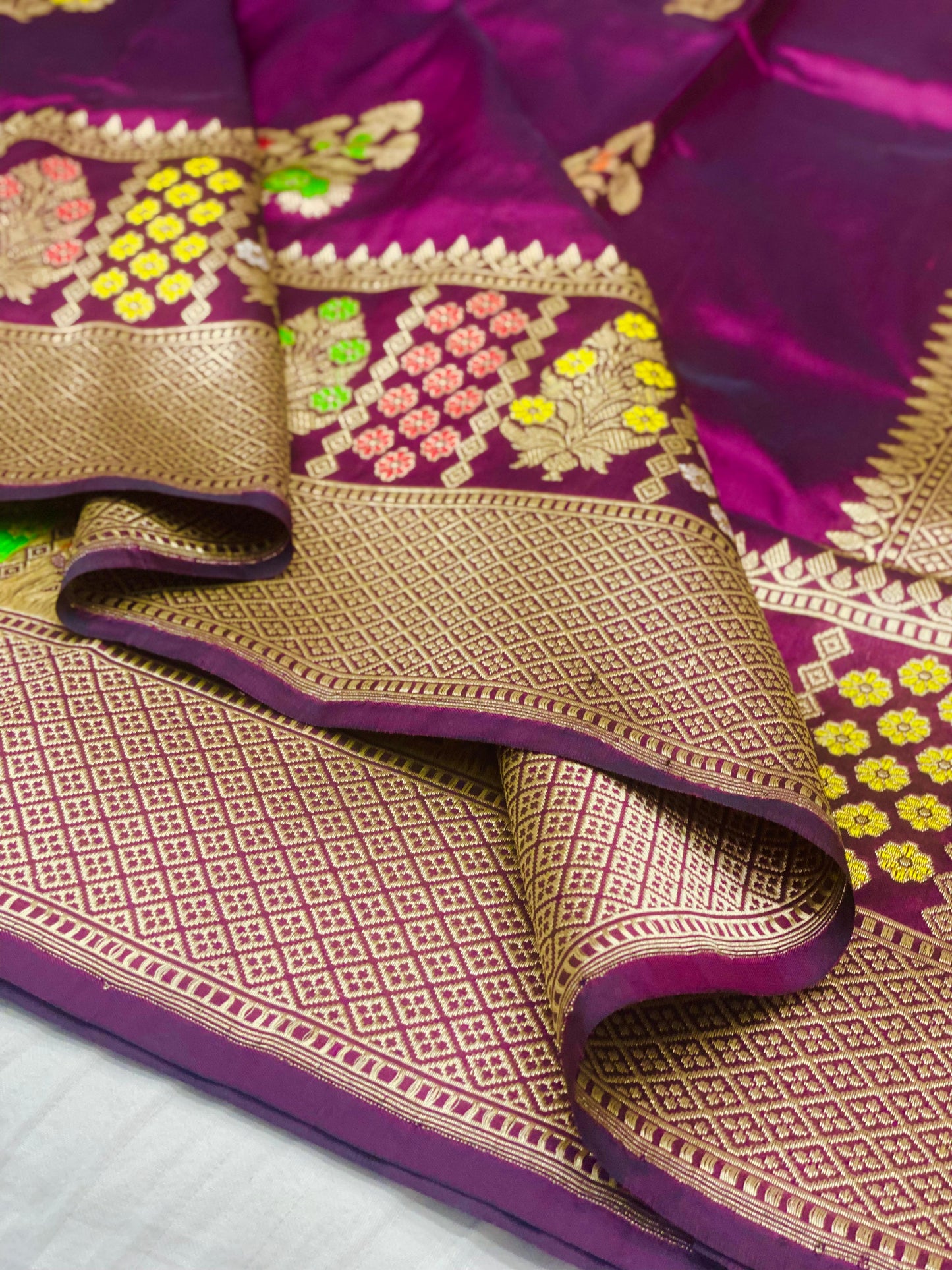Pure Katan Meenakari purple saree