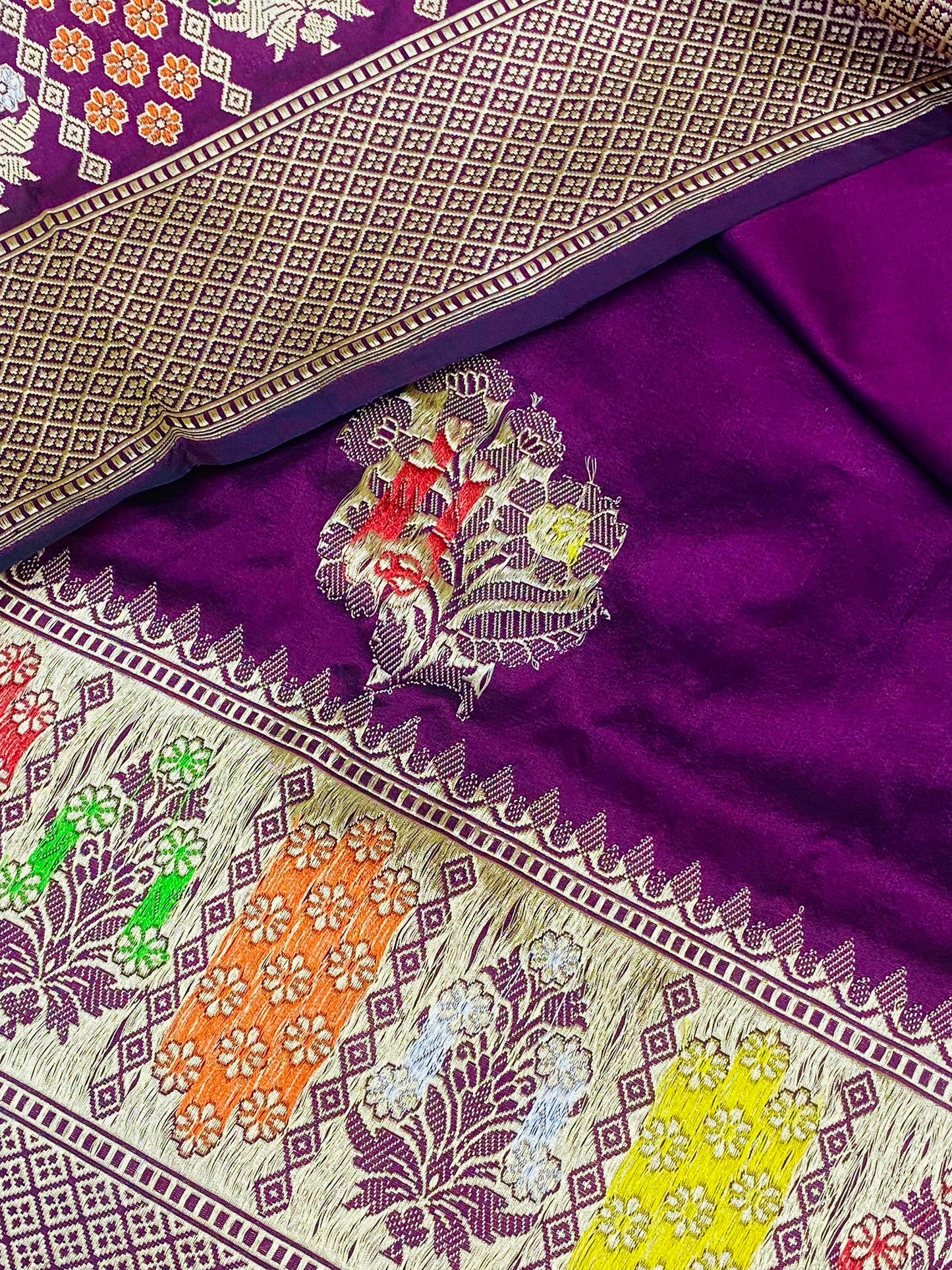 Pure Katan Meenakari purple saree