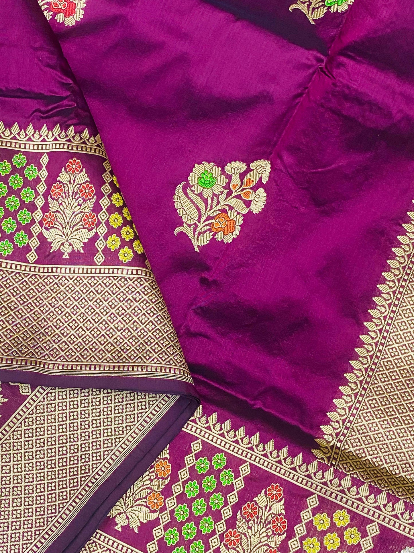 Pure Katan Meenakari purple saree