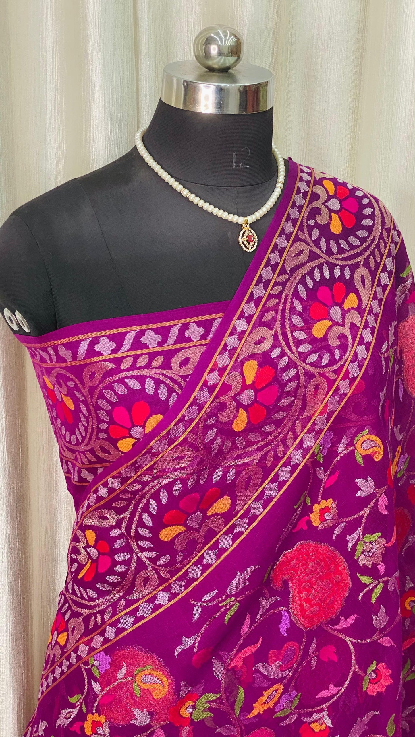 Pure Jamdani Handloom Saree Magenta (Jamdaniya)