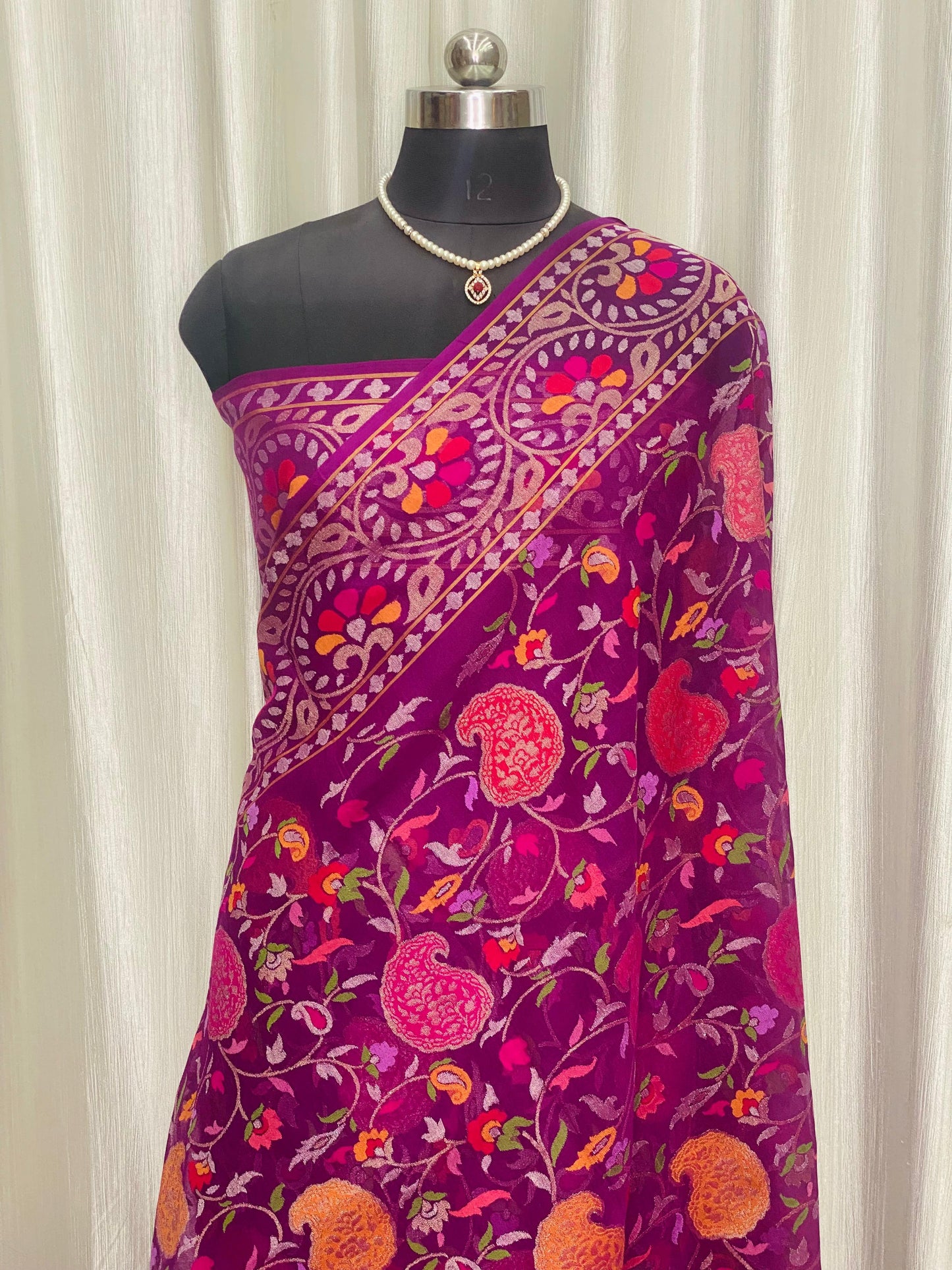 Pure Jamdani Handloom Saree Magenta (Jamdaniya)
