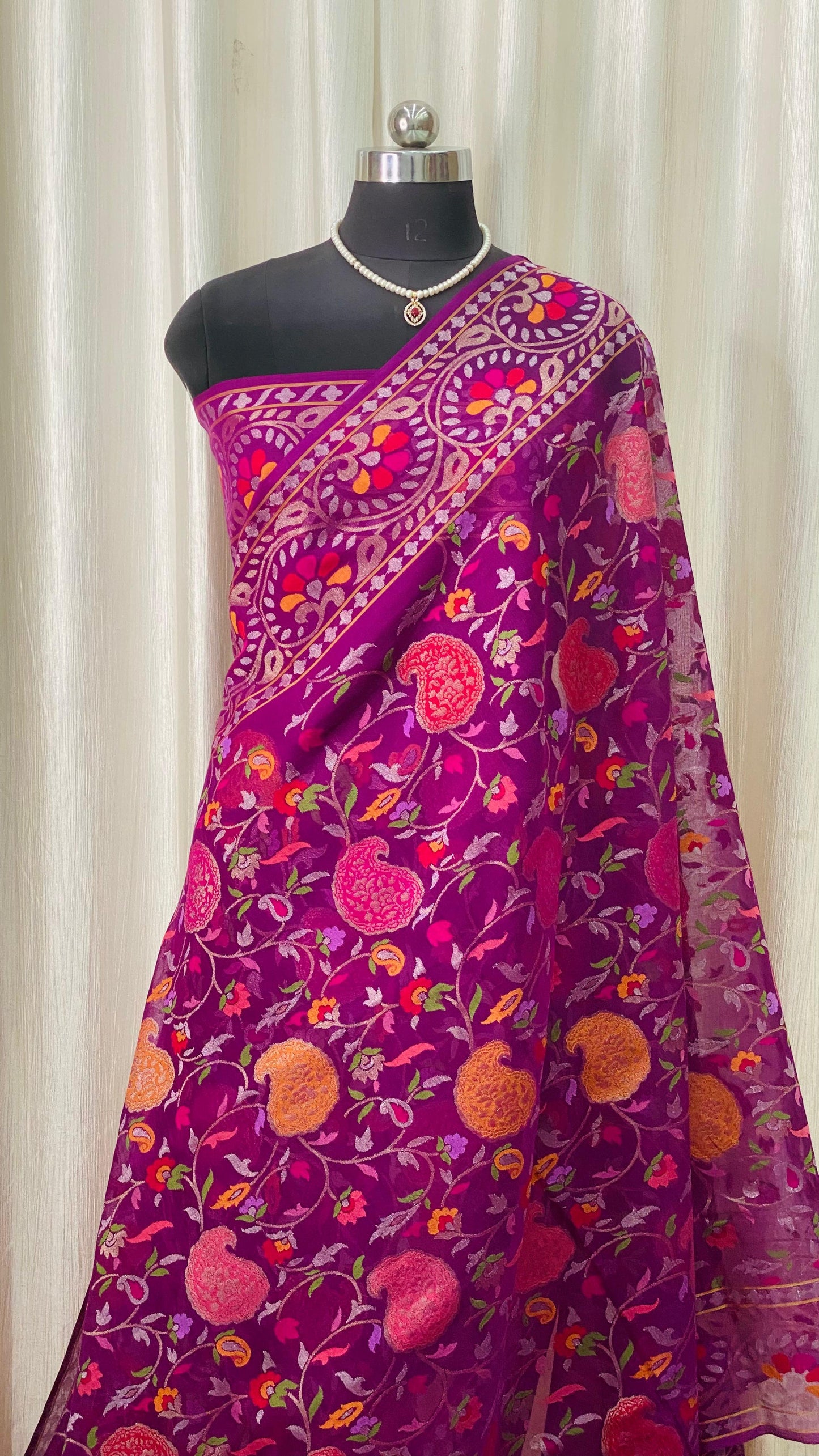 Pure Jamdani Handloom Saree Magenta (Jamdaniya)