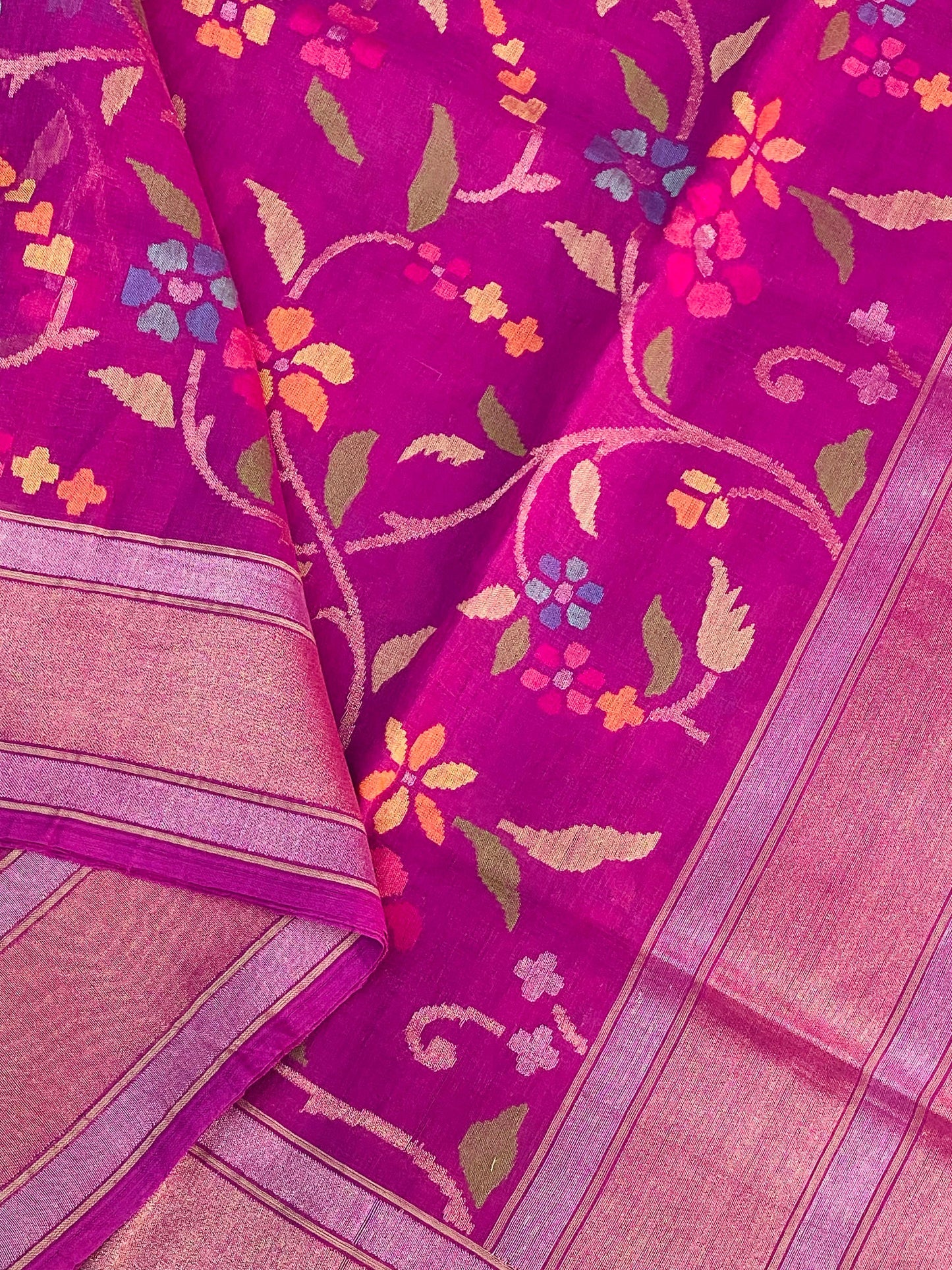 Pure Jamdani Handloom Saree Rani Pink (Jamdaniya)