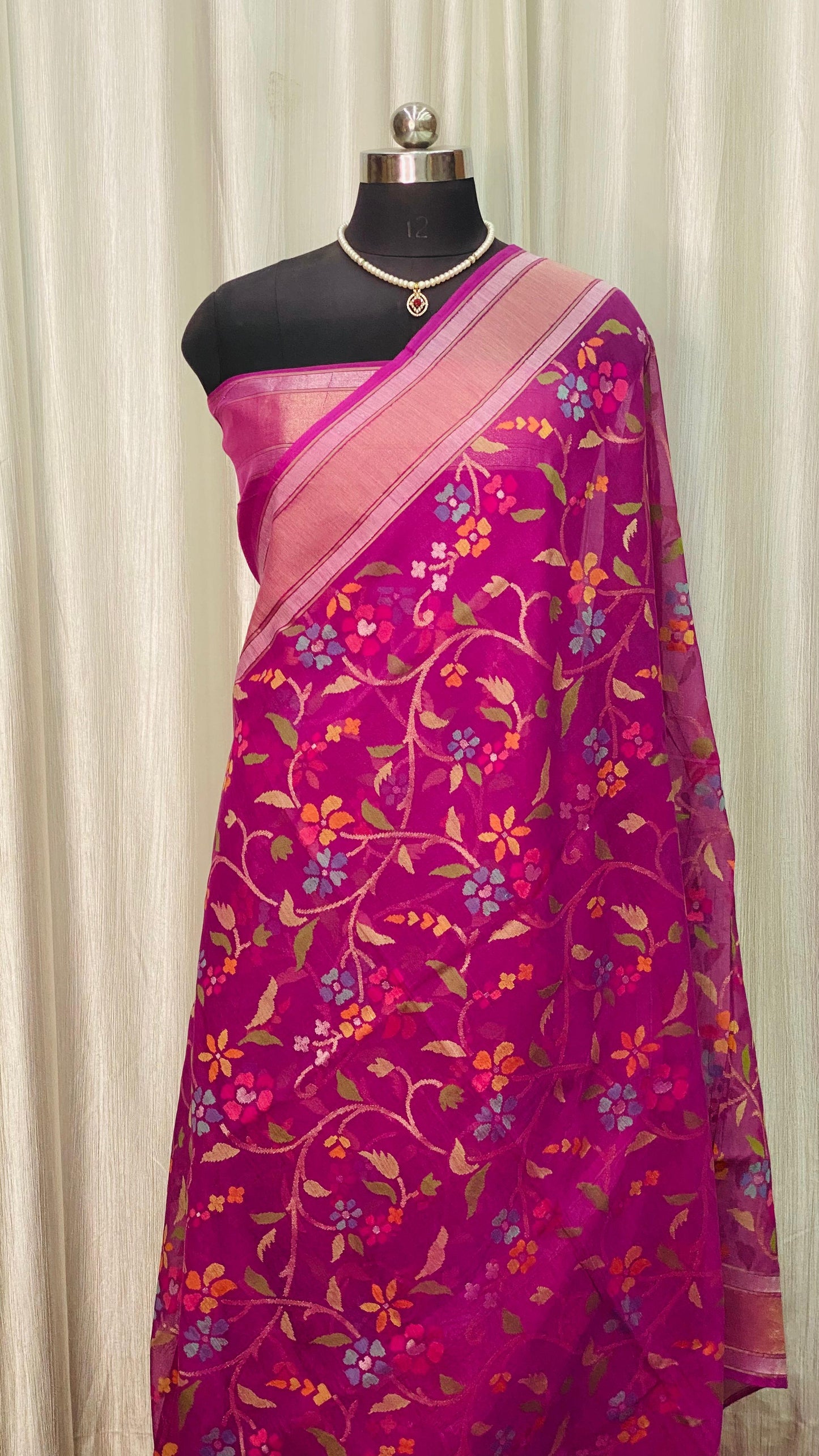 Pure Jamdani Handloom Saree Rani Pink (Jamdaniya)