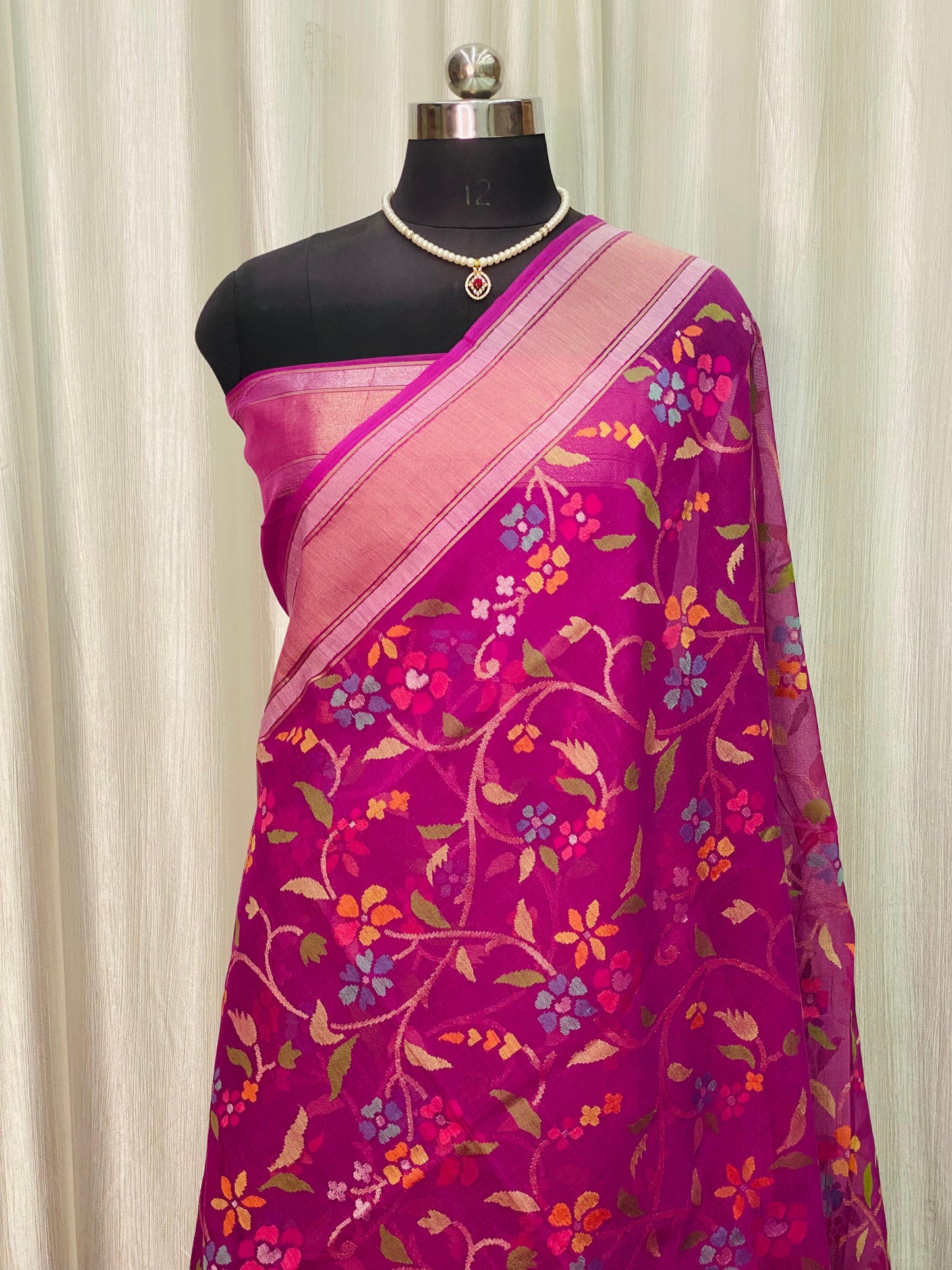 Pure Jamdani Handloom Saree Rani Pink (Jamdaniya)