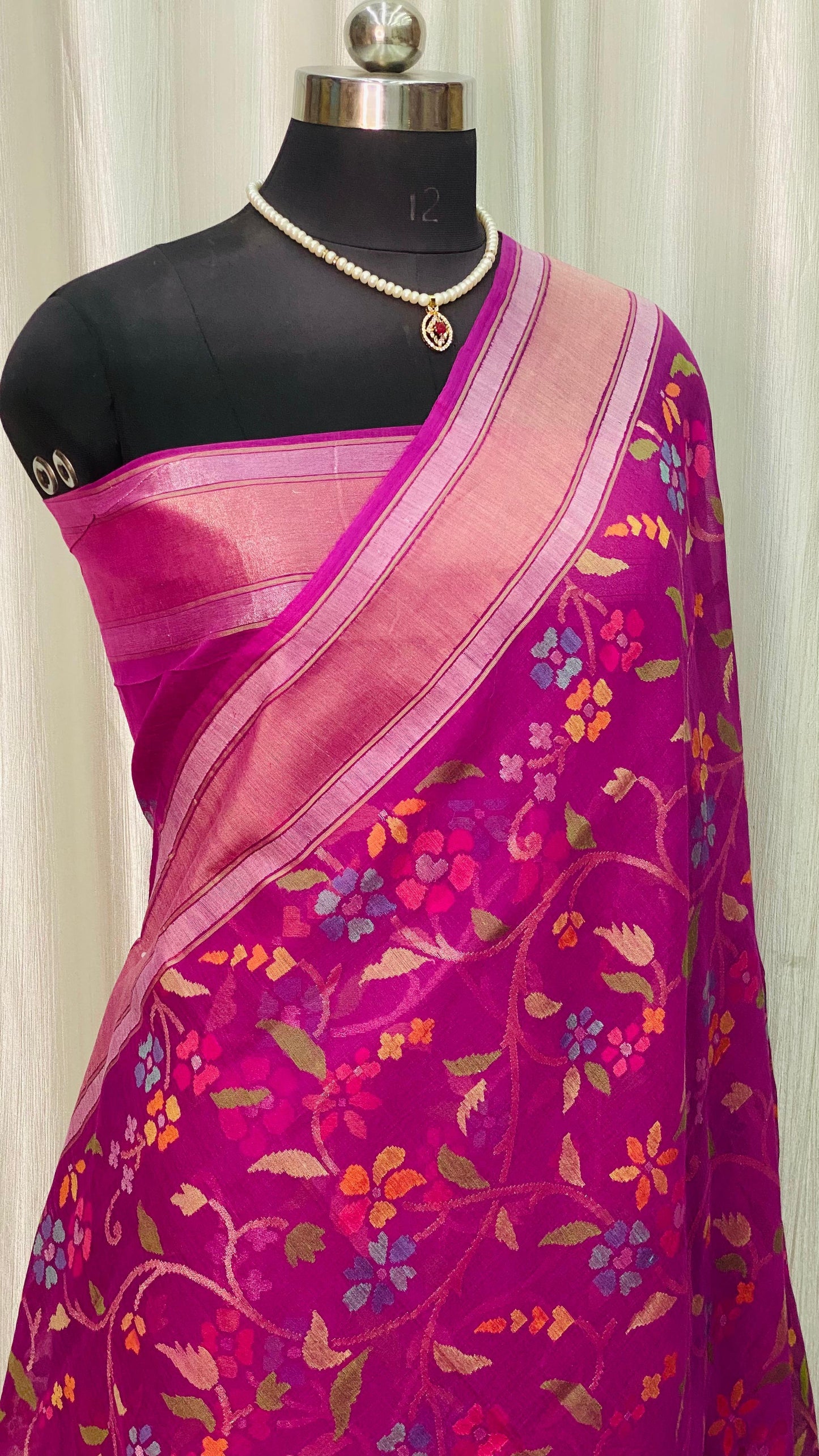 Pure Jamdani Handloom Saree Rani Pink (Jamdaniya)
