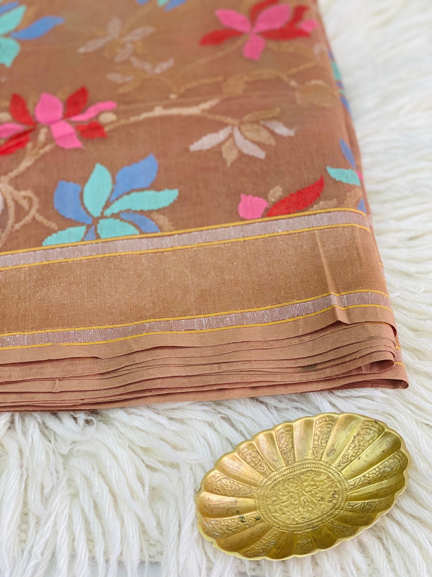 Pure Jamdani Handloom Saree Earthy Copper (Jamdaniya)