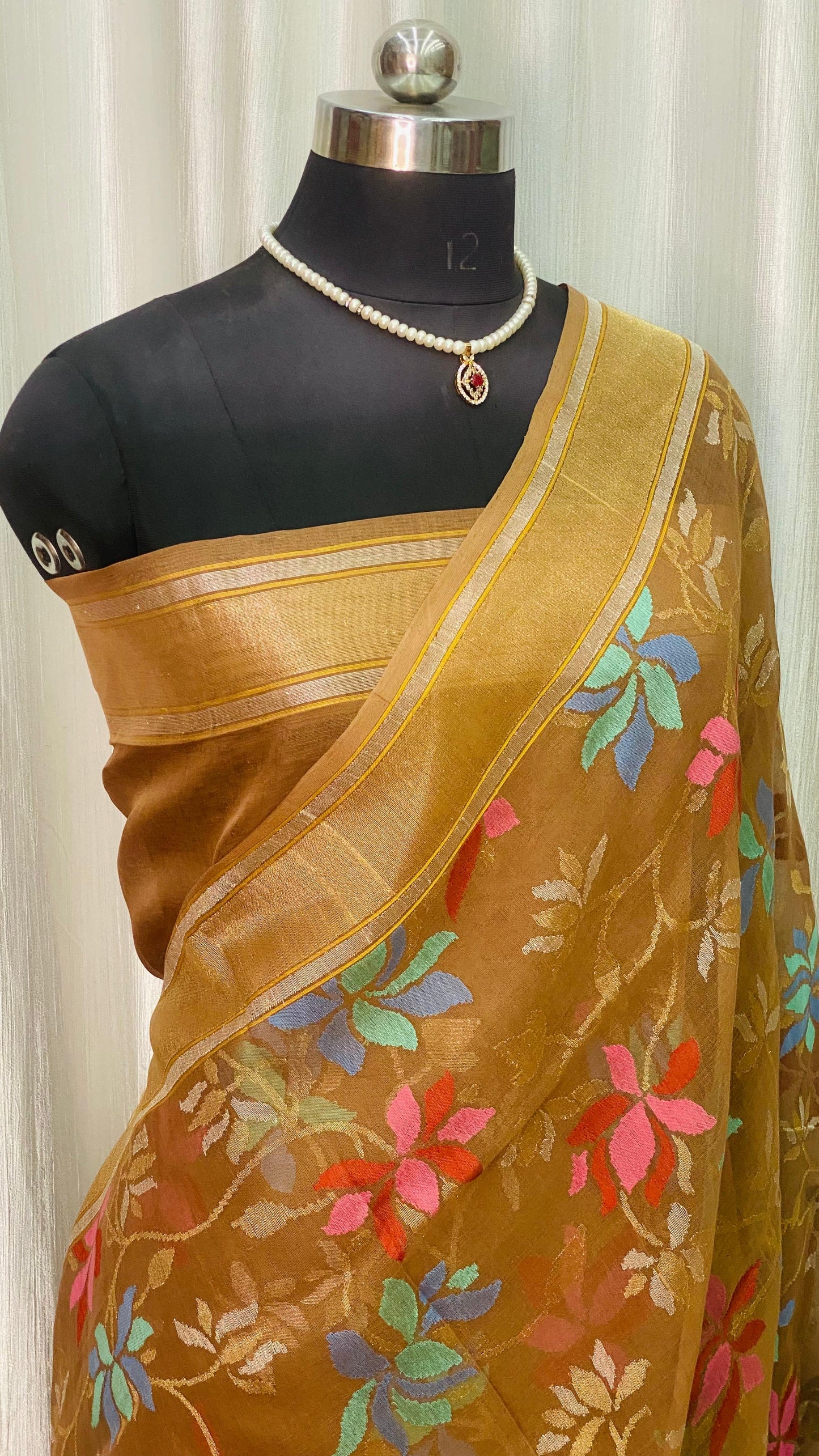 Pure Jamdani Handloom Saree Earthy Copper (Jamdaniya)