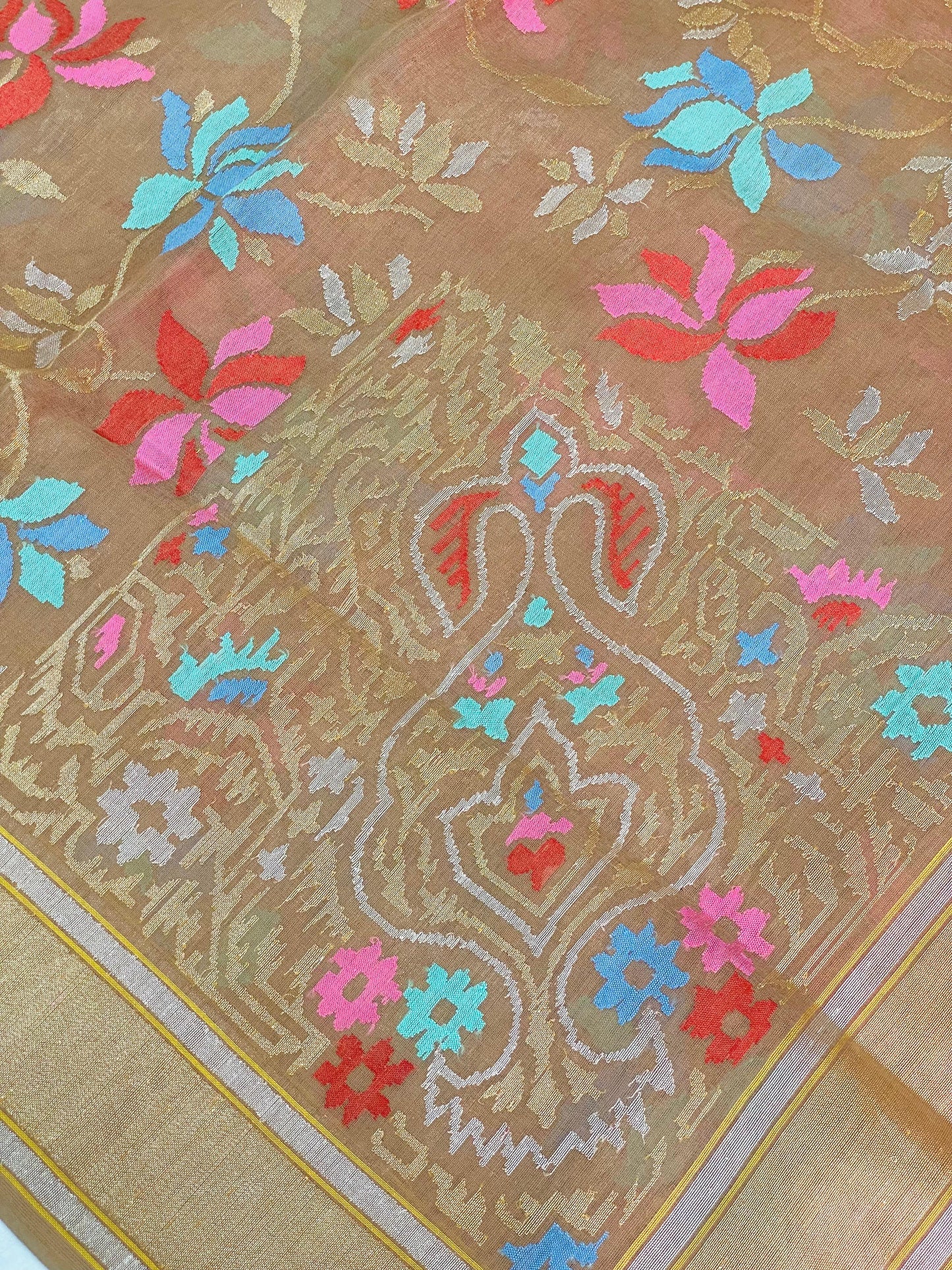 Pure Jamdani Handloom Saree Earthy Copper (Jamdaniya)