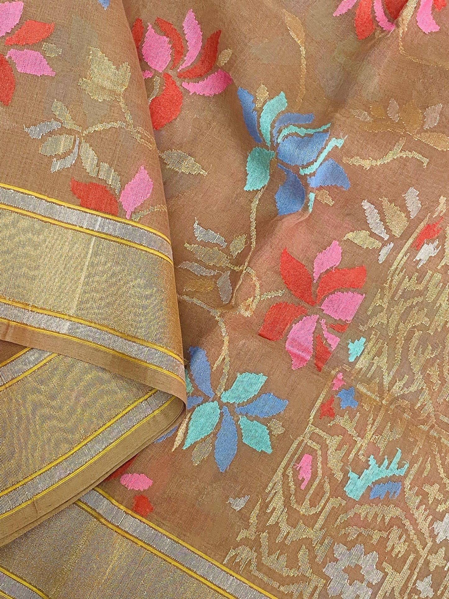 Pure Jamdani Handloom Saree Earthy Copper (Jamdaniya)