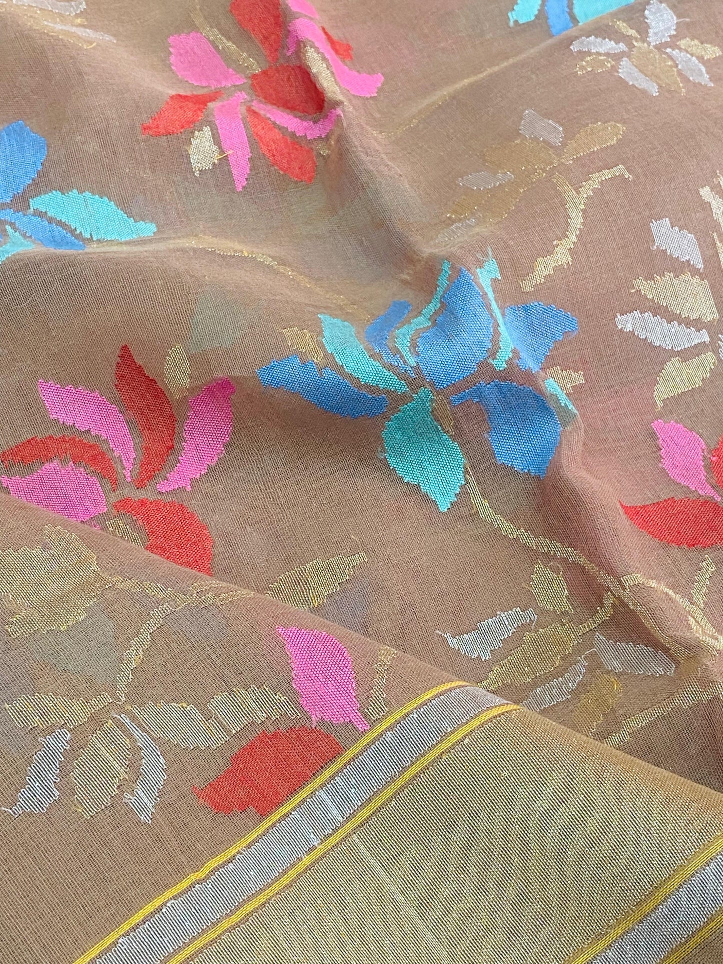 Pure Jamdani Handloom Saree Earthy Copper (Jamdaniya)