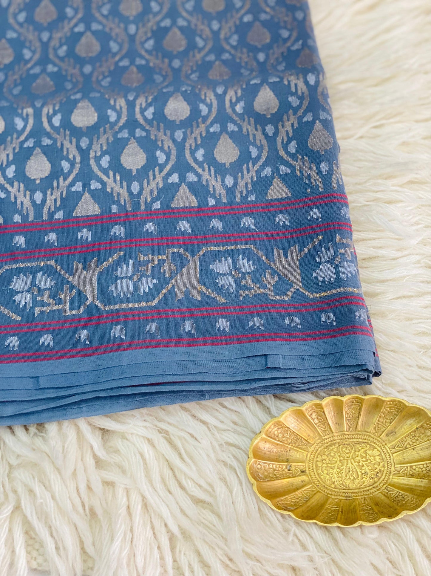 Pure Jamdani Handloom Saree Denim Blue (Jamdaniya)