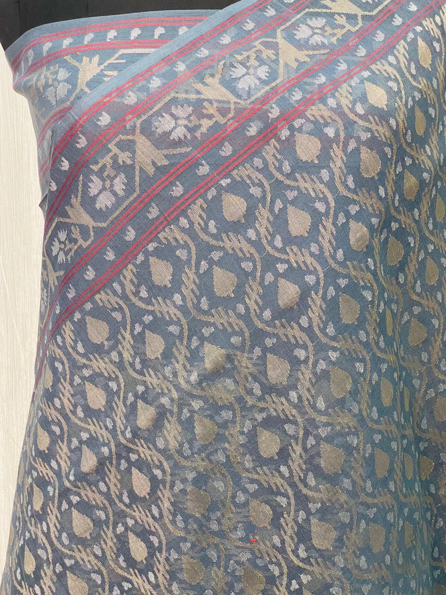 Pure Jamdani Handloom Saree Denim Blue (Jamdaniya)
