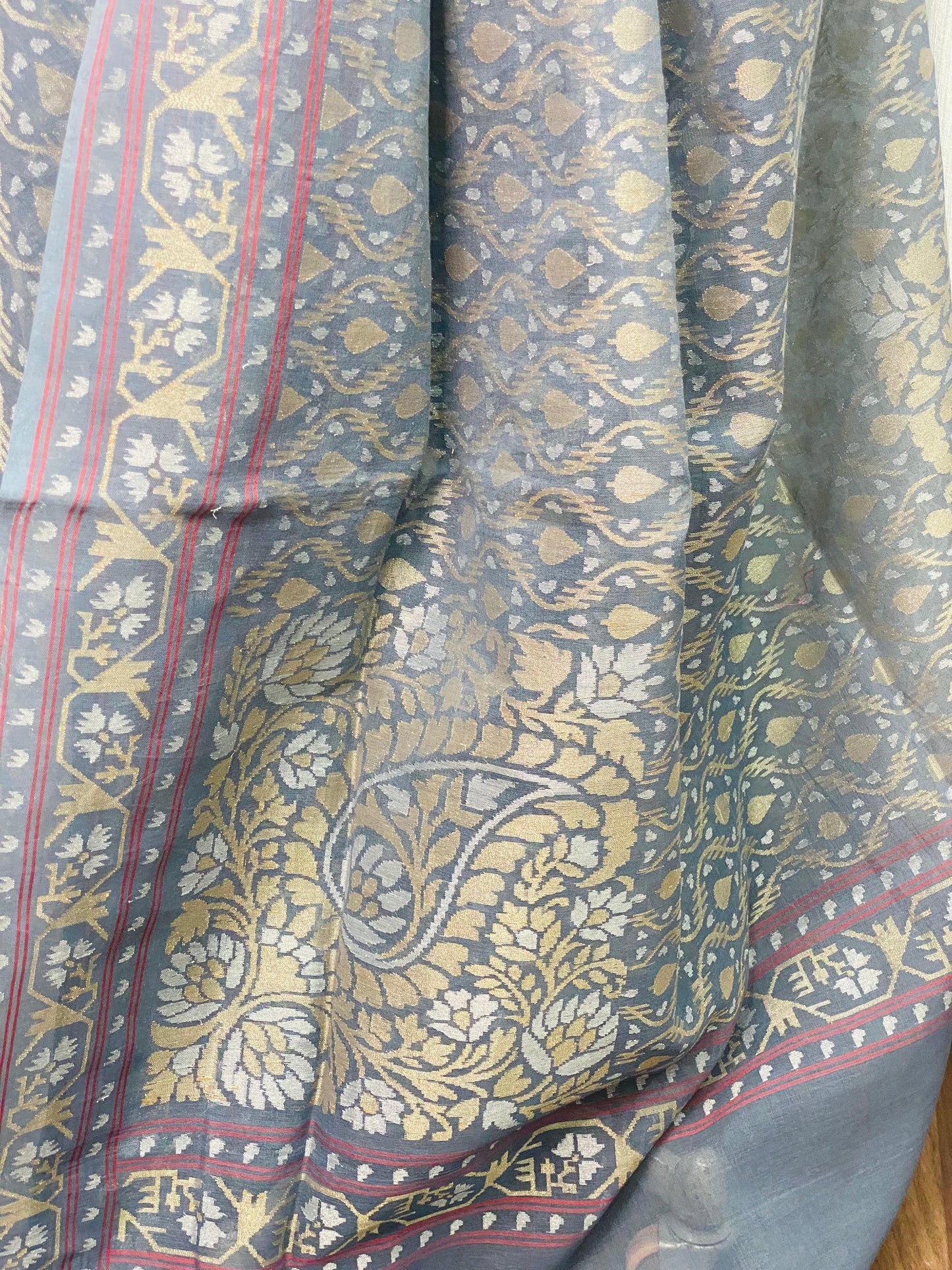 Pure Jamdani Handloom Saree Denim Blue (Jamdaniya)