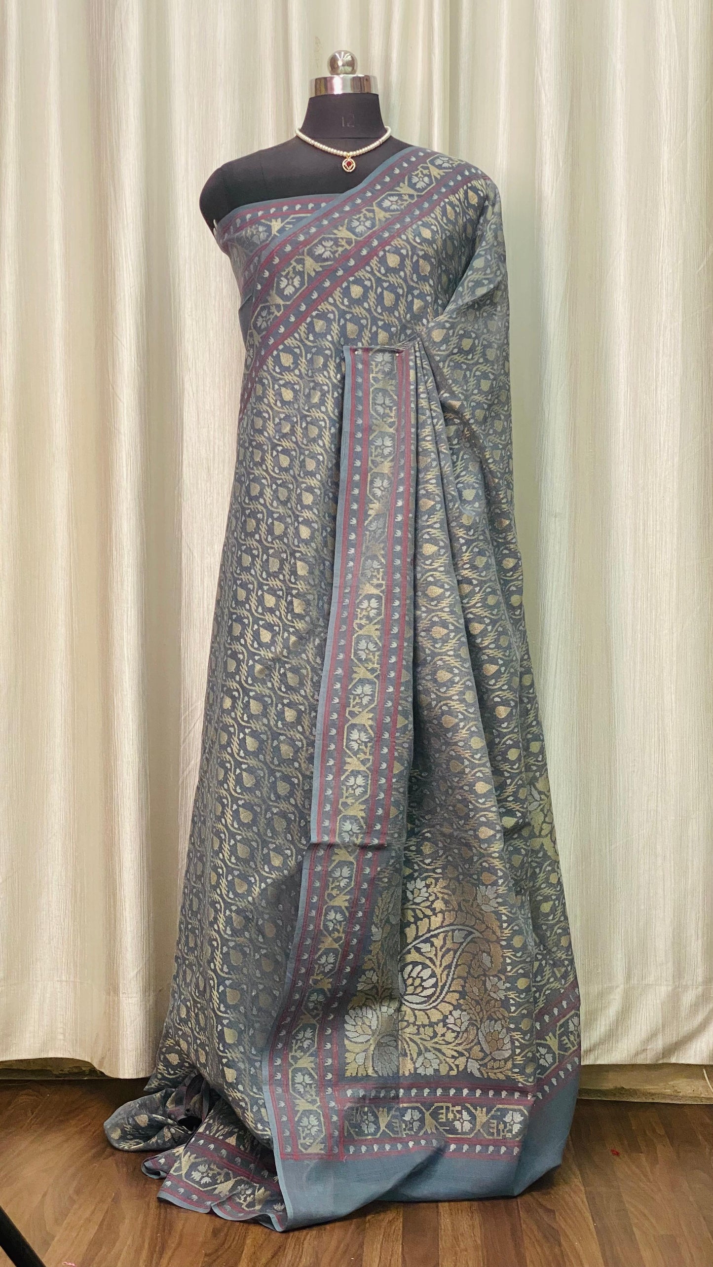 Pure Jamdani Handloom Saree Denim Blue (Jamdaniya)