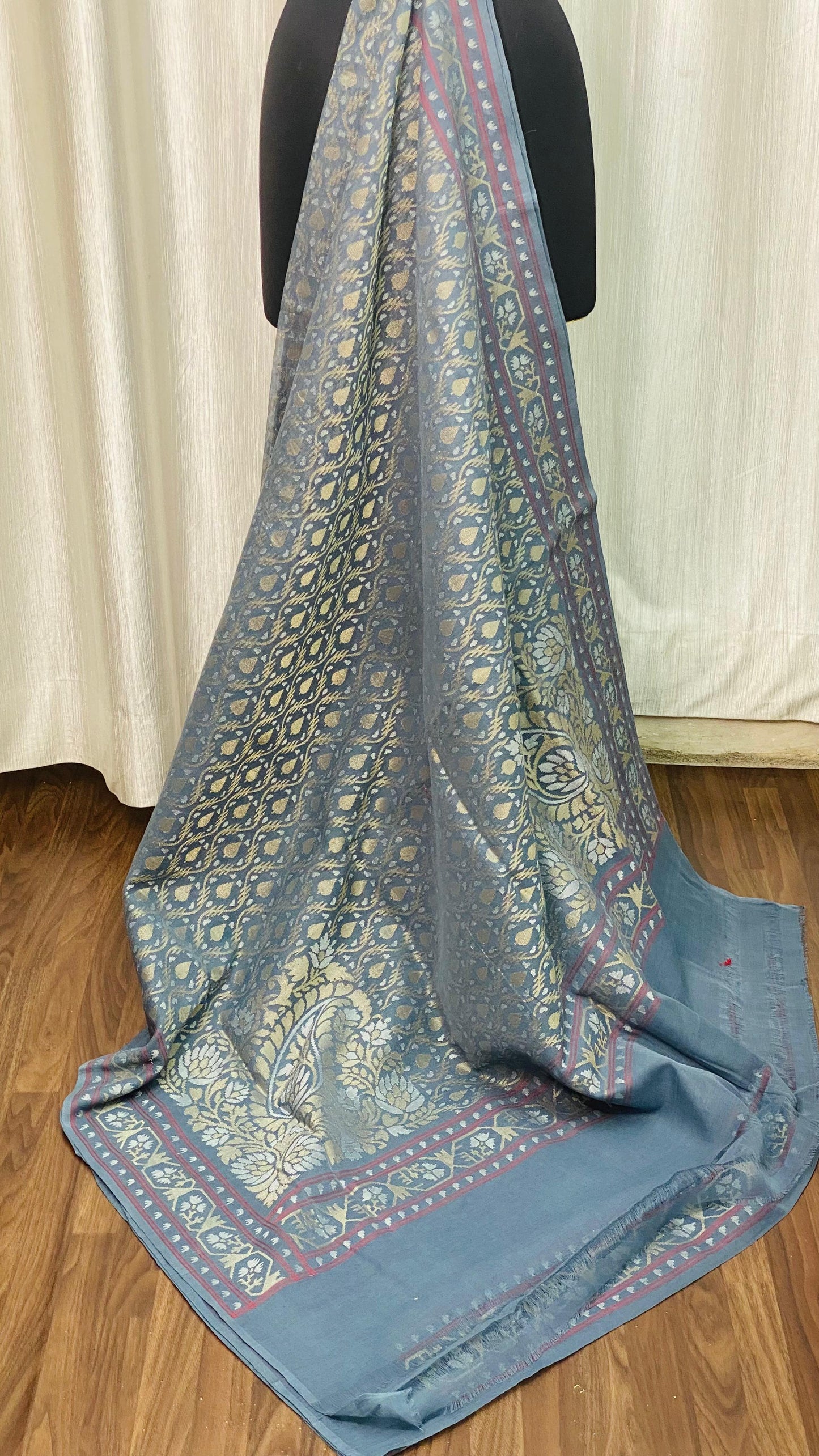 Pure Jamdani Handloom Saree Denim Blue (Jamdaniya)