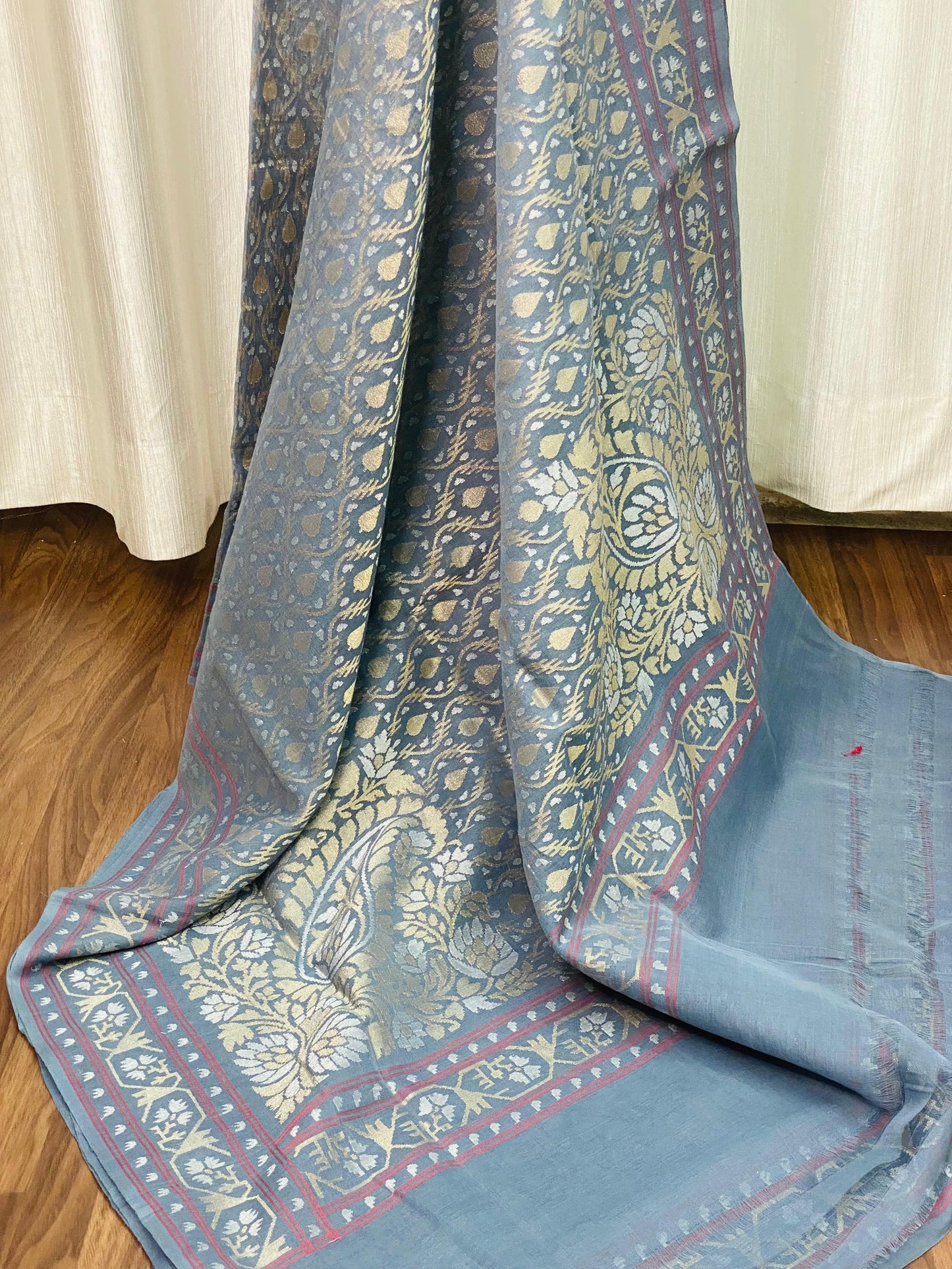 Pure Jamdani Handloom Saree Denim Blue (Jamdaniya)