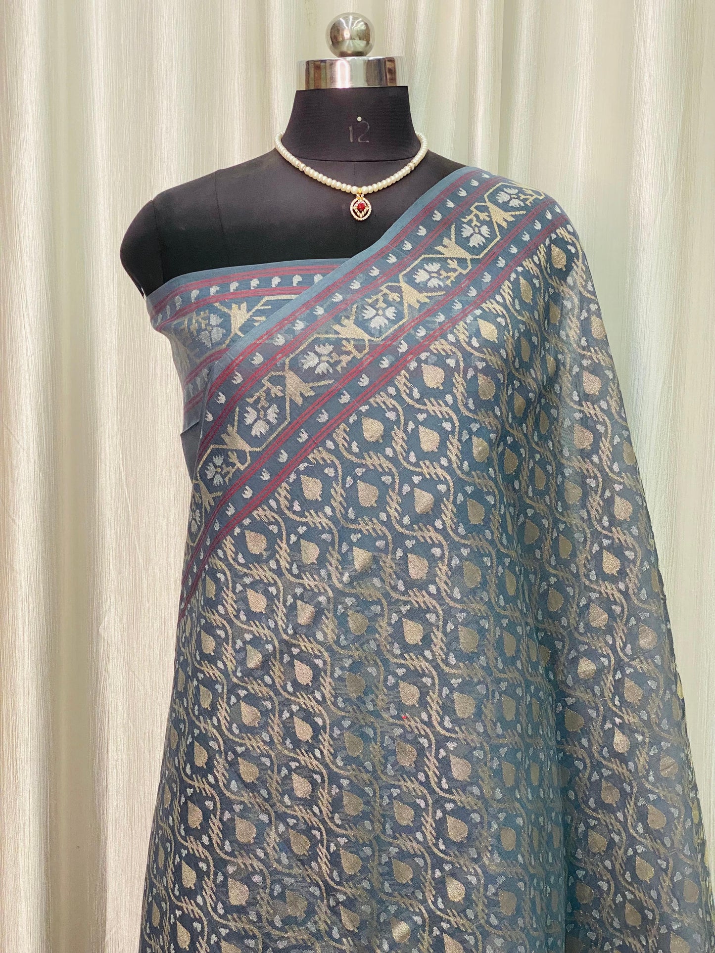 Pure Jamdani Handloom Saree Denim Blue (Jamdaniya)