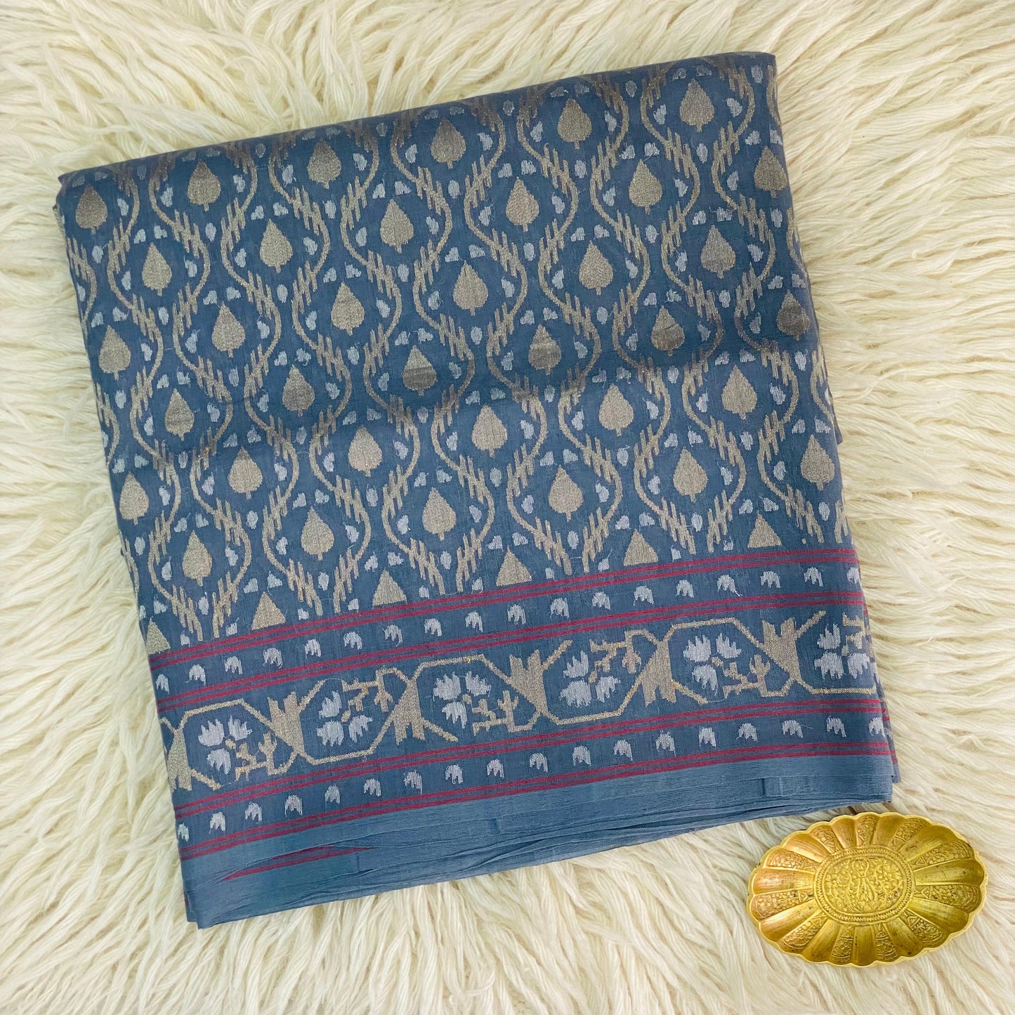 Pure Jamdani Handloom Saree Denim Blue (Jamdaniya)