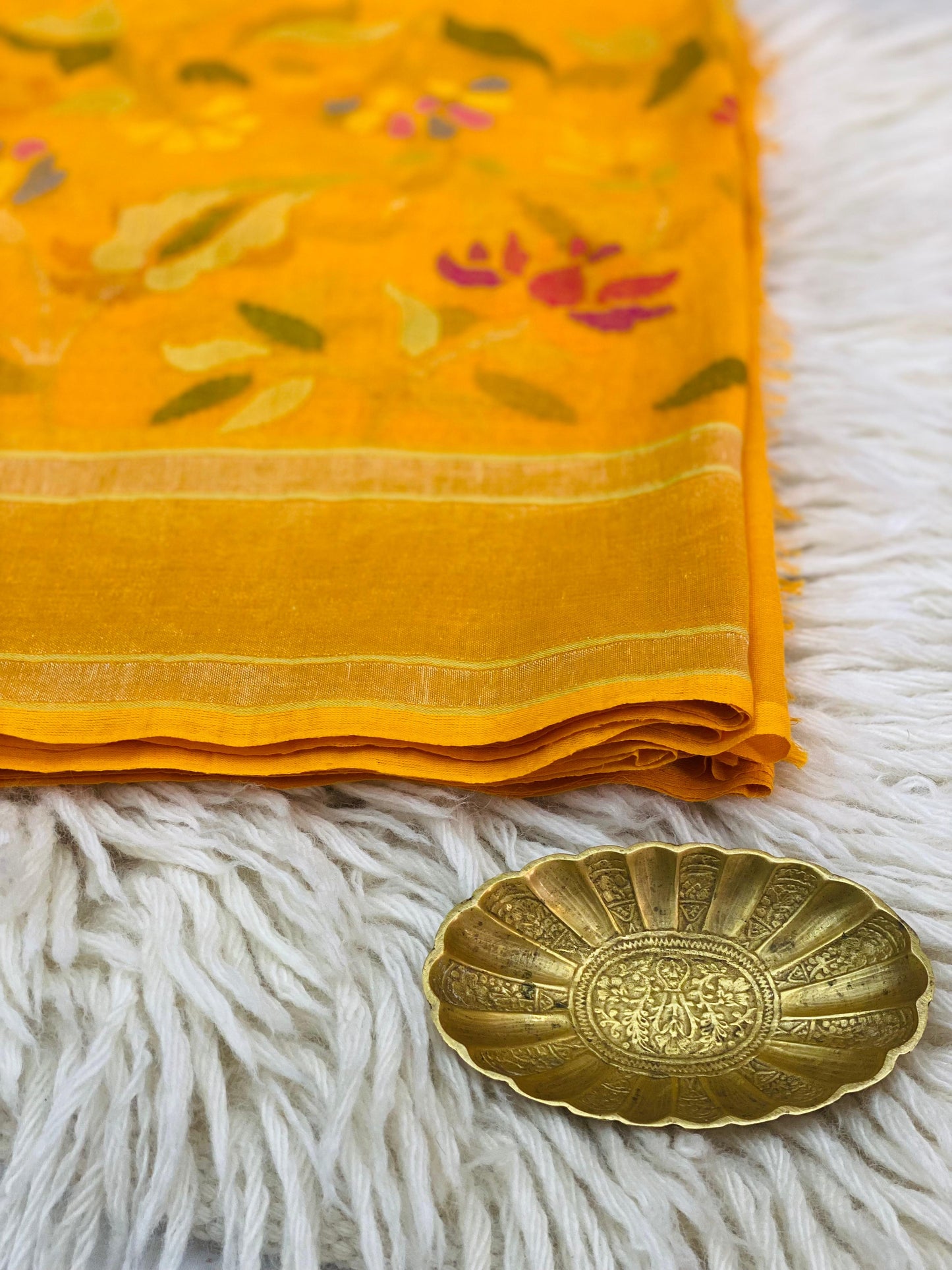 Pure Jamdani Handloom Saree Yellow (Jamdaniya)