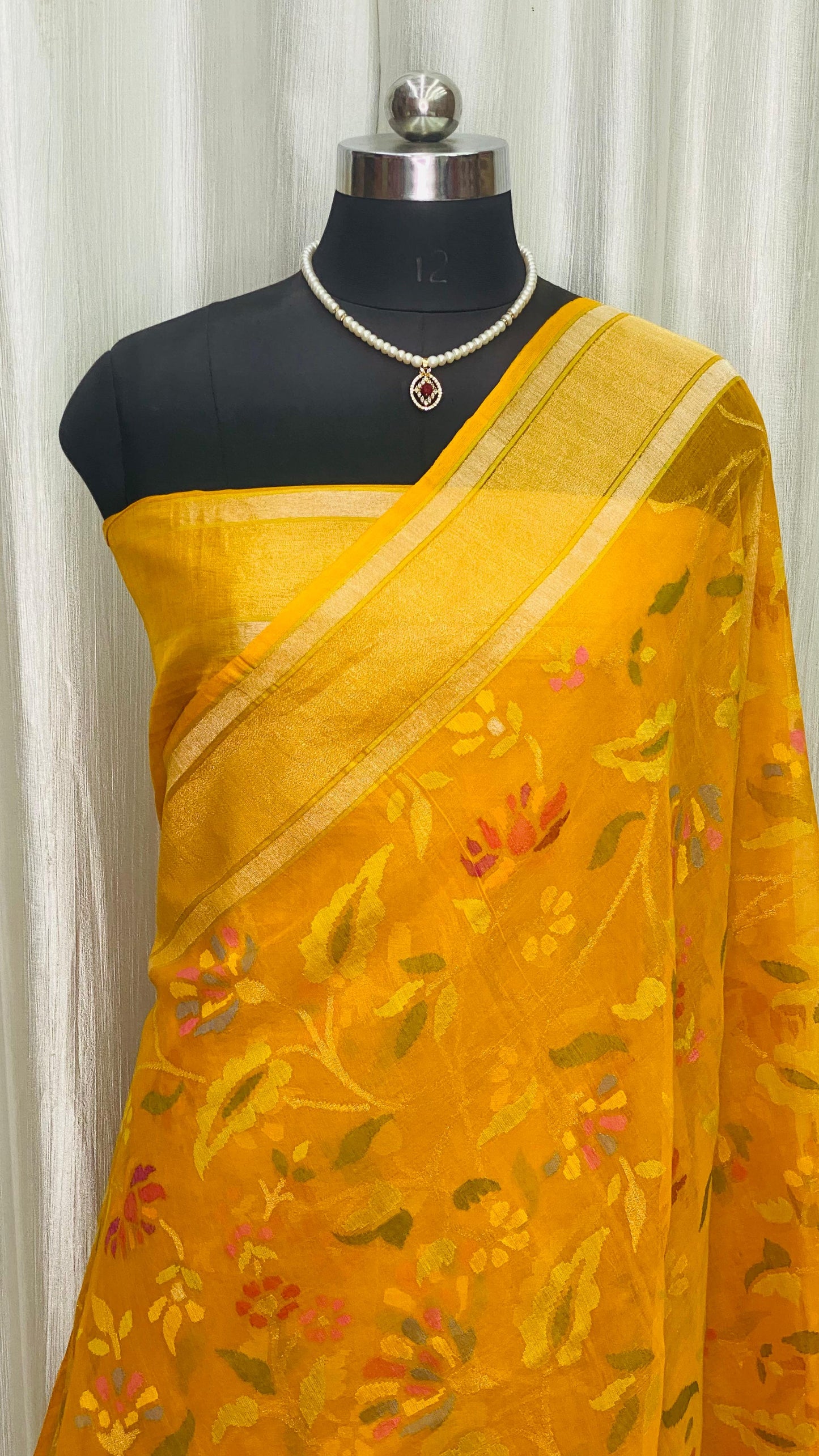 Pure Jamdani Handloom Saree Yellow (Jamdaniya)