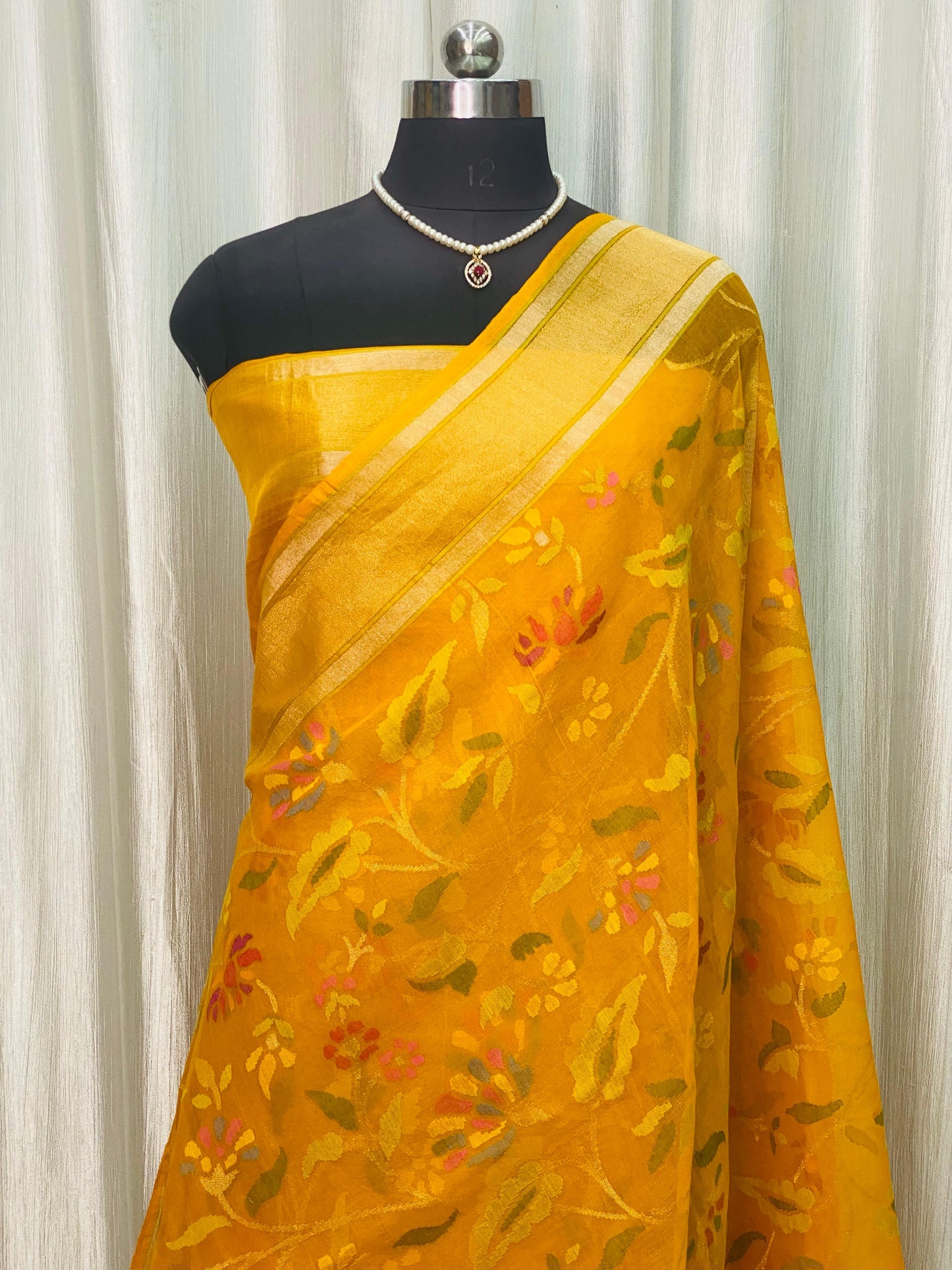Pure Jamdani Handloom Saree Yellow (Jamdaniya)