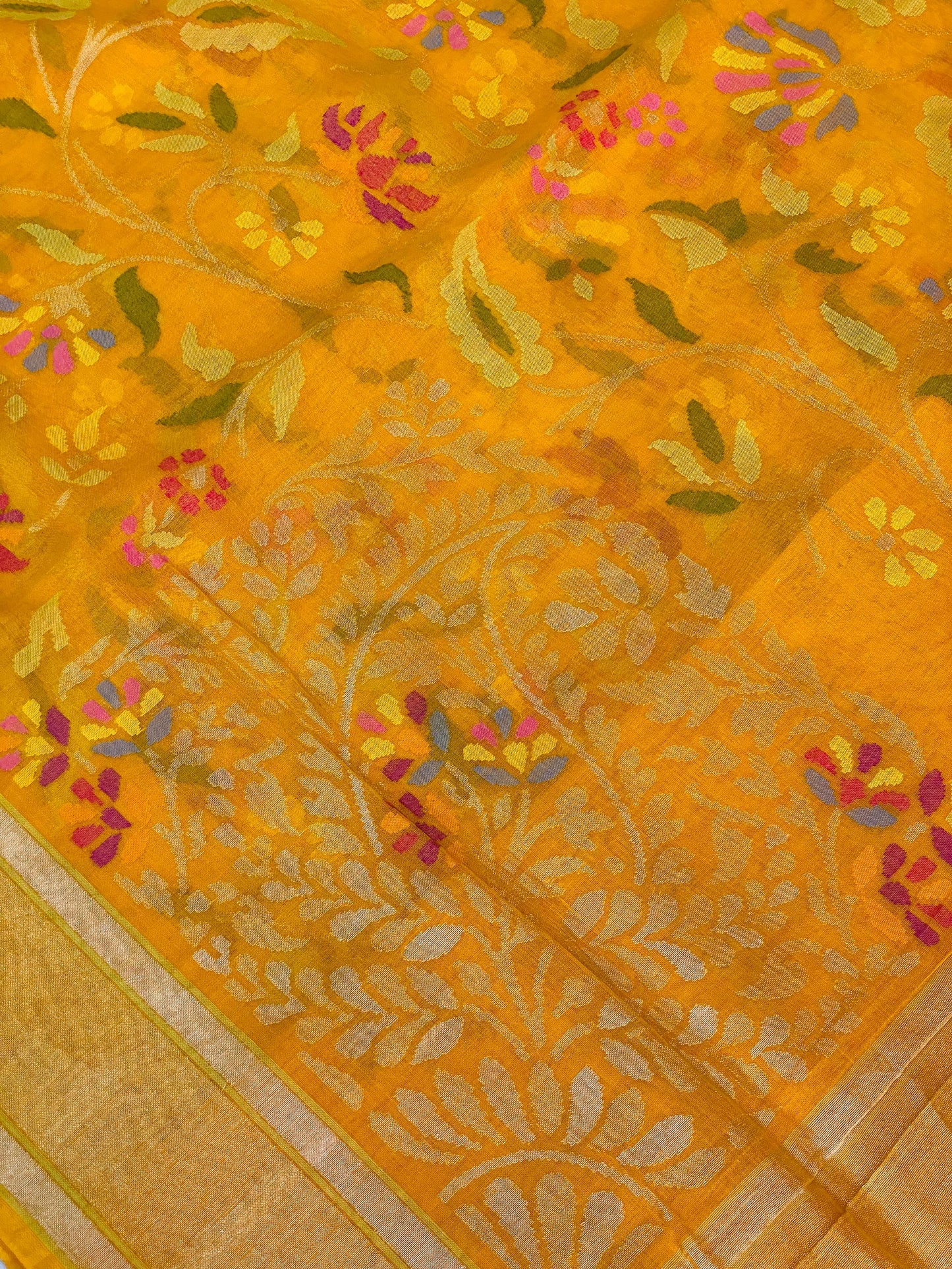 Pure Jamdani Handloom Saree Yellow (Jamdaniya)