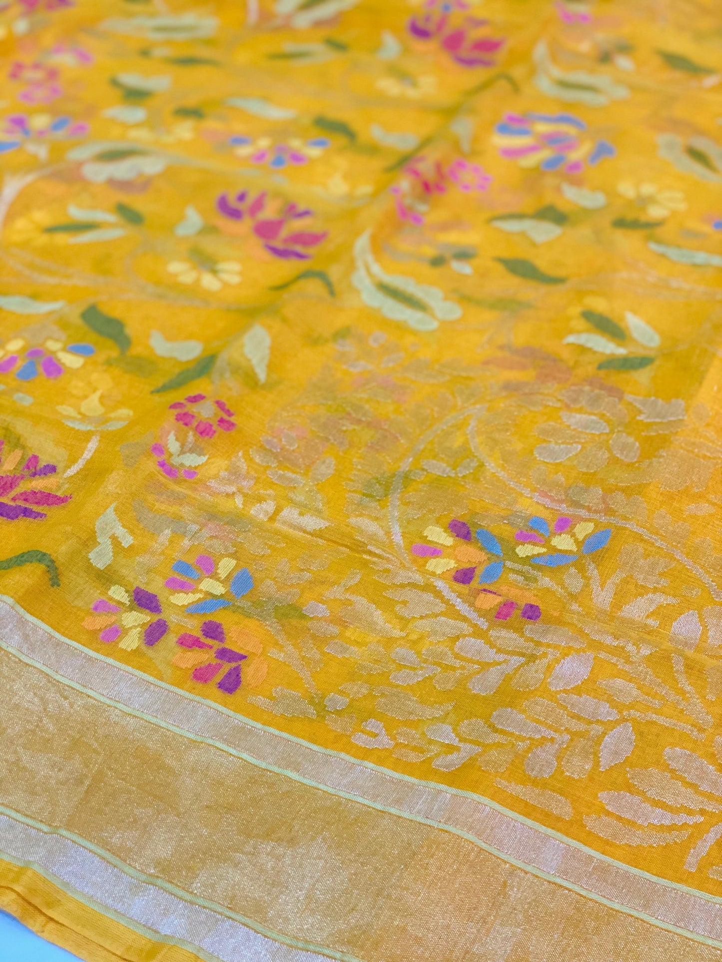 Pure Jamdani Handloom Saree Yellow (Jamdaniya)