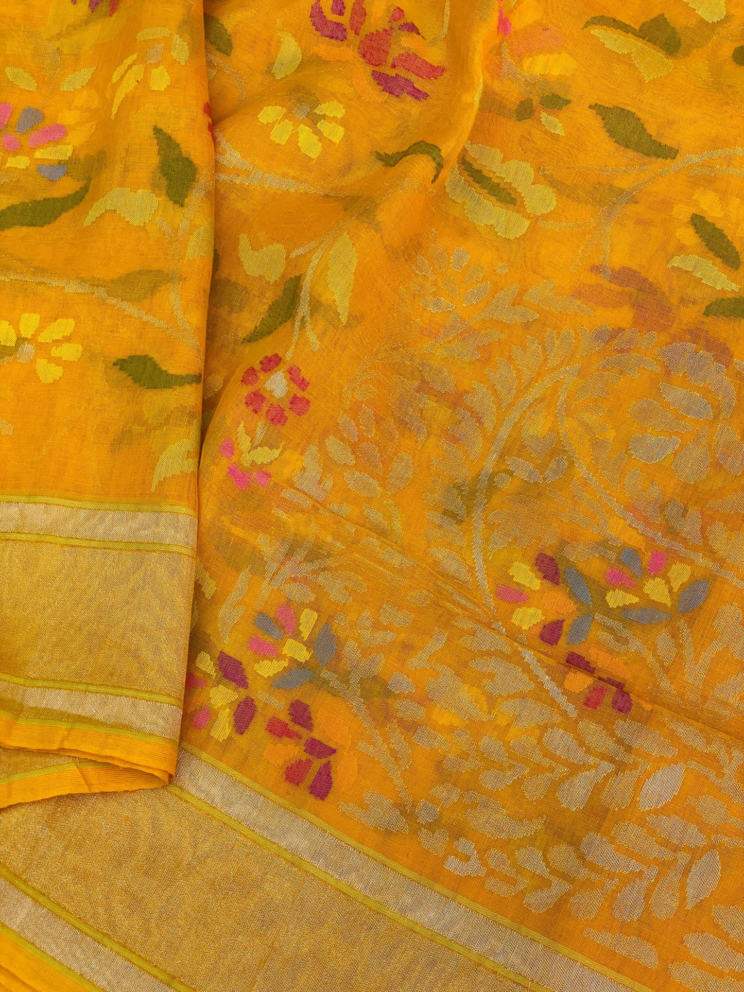 Pure Jamdani Handloom Saree Yellow (Jamdaniya)