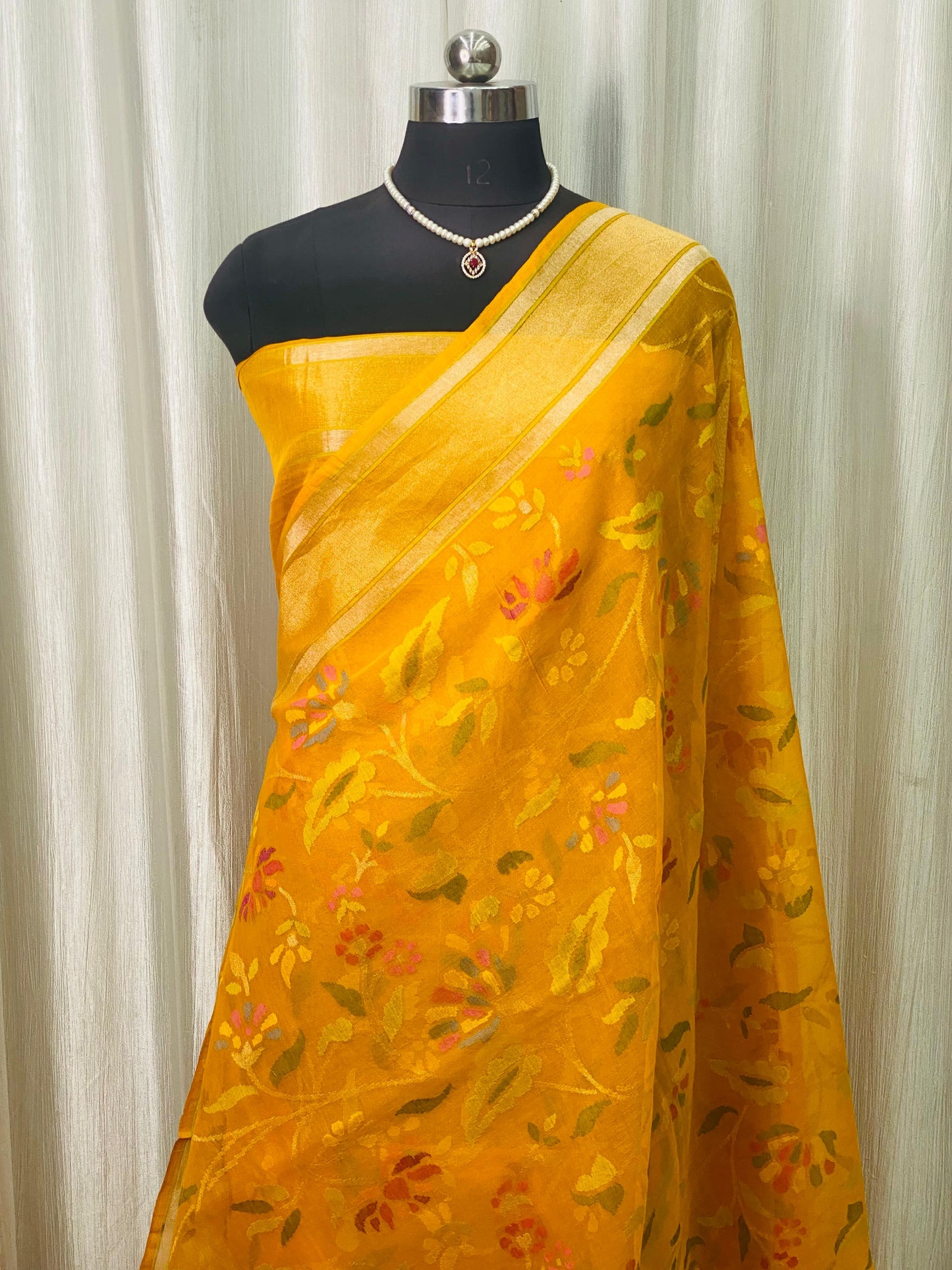 Pure Jamdani Handloom Saree Yellow (Jamdaniya)