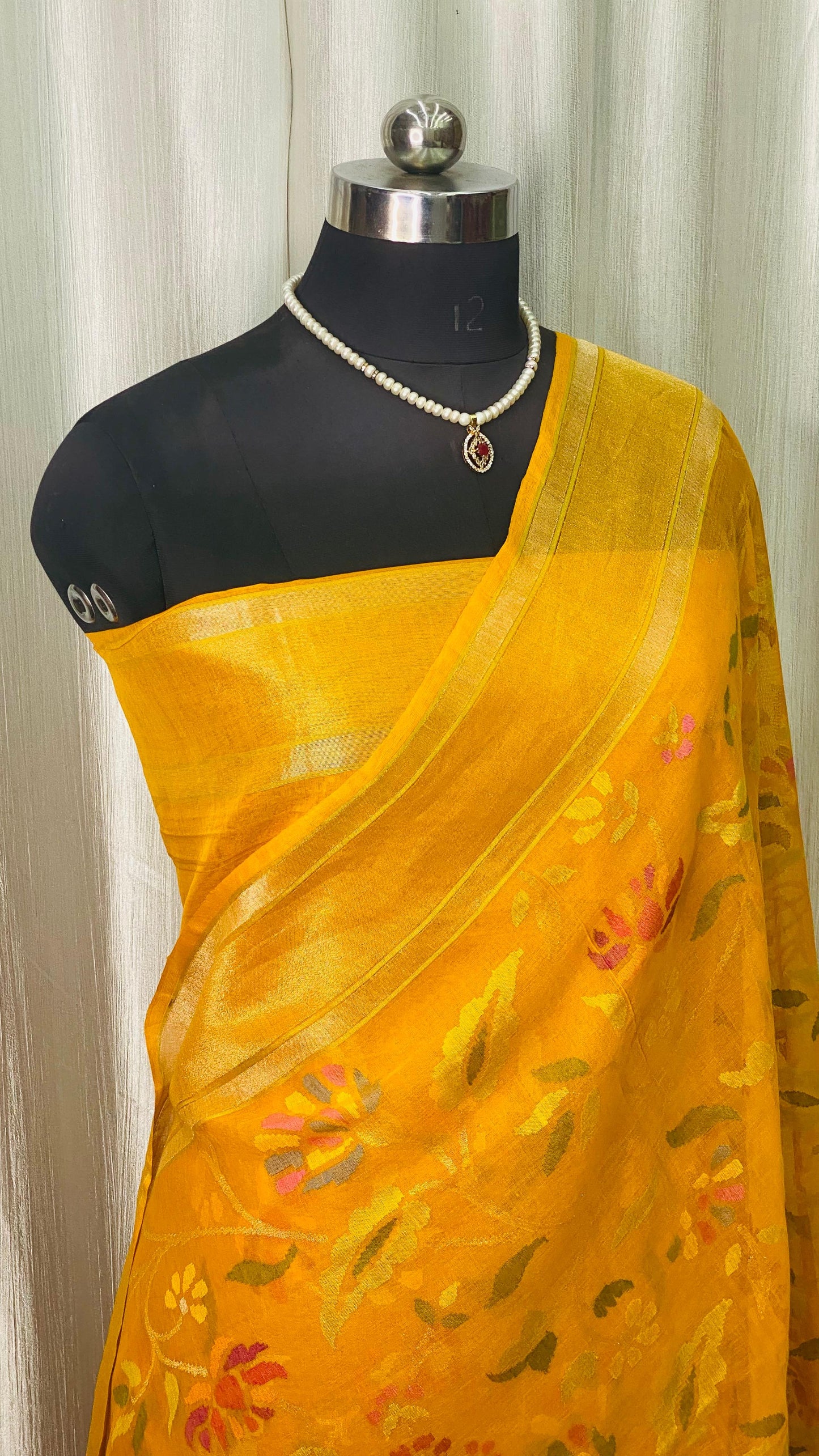 Pure Jamdani Handloom Saree Yellow (Jamdaniya)