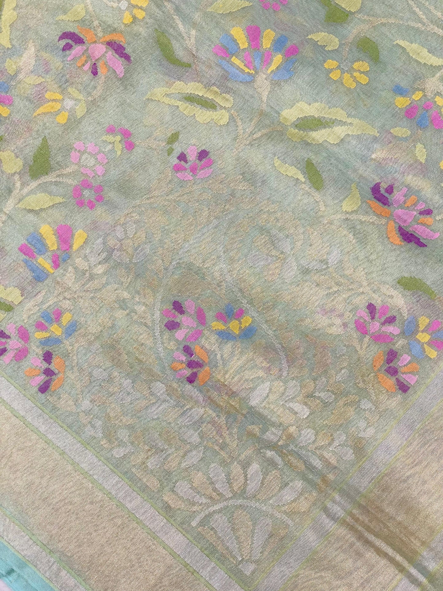 Pure Jamdani Handloom Saree Mint Green (Jamdaniya)