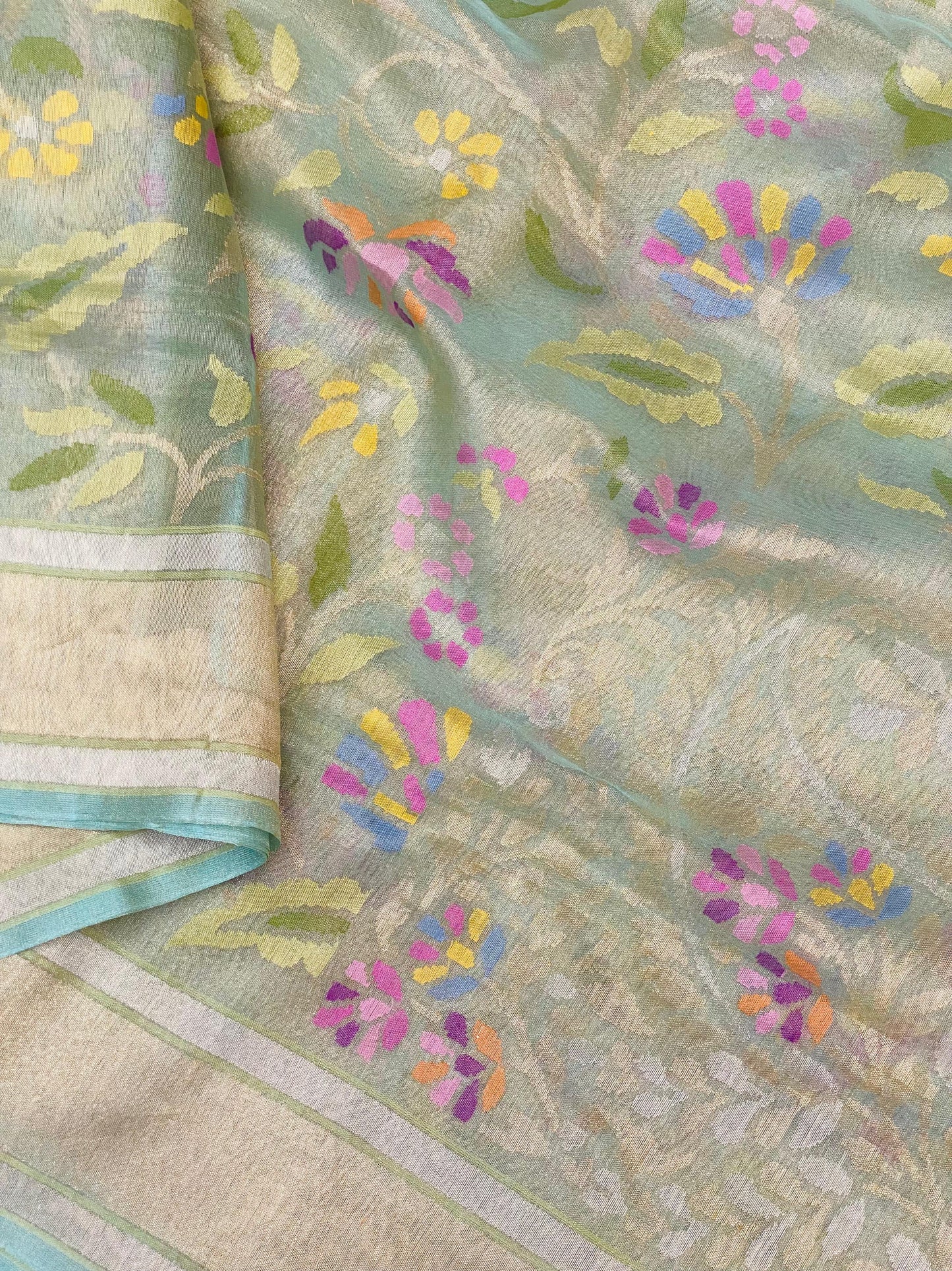 Pure Jamdani Handloom Saree Mint Green (Jamdaniya)