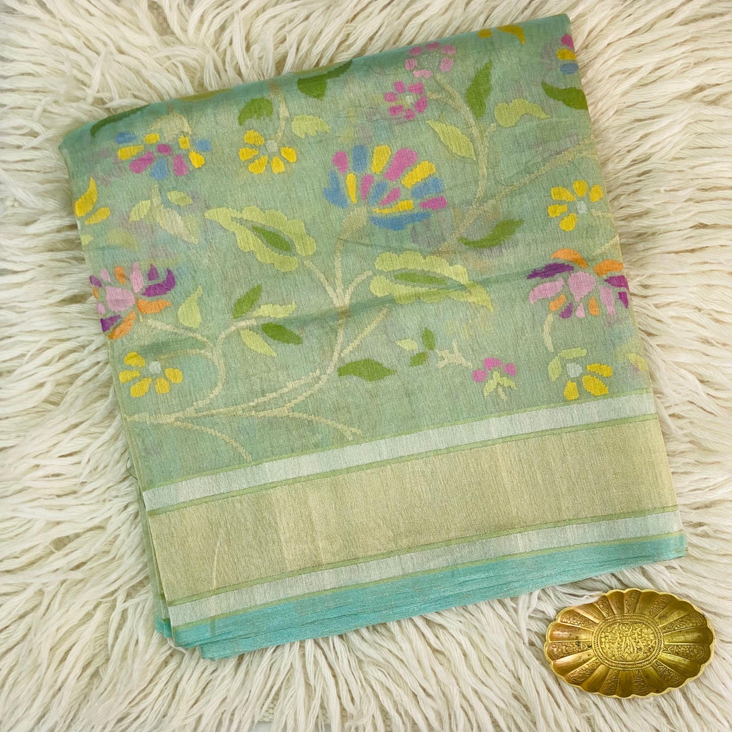 Pure Jamdani Handloom Saree Mint Green (Jamdaniya)