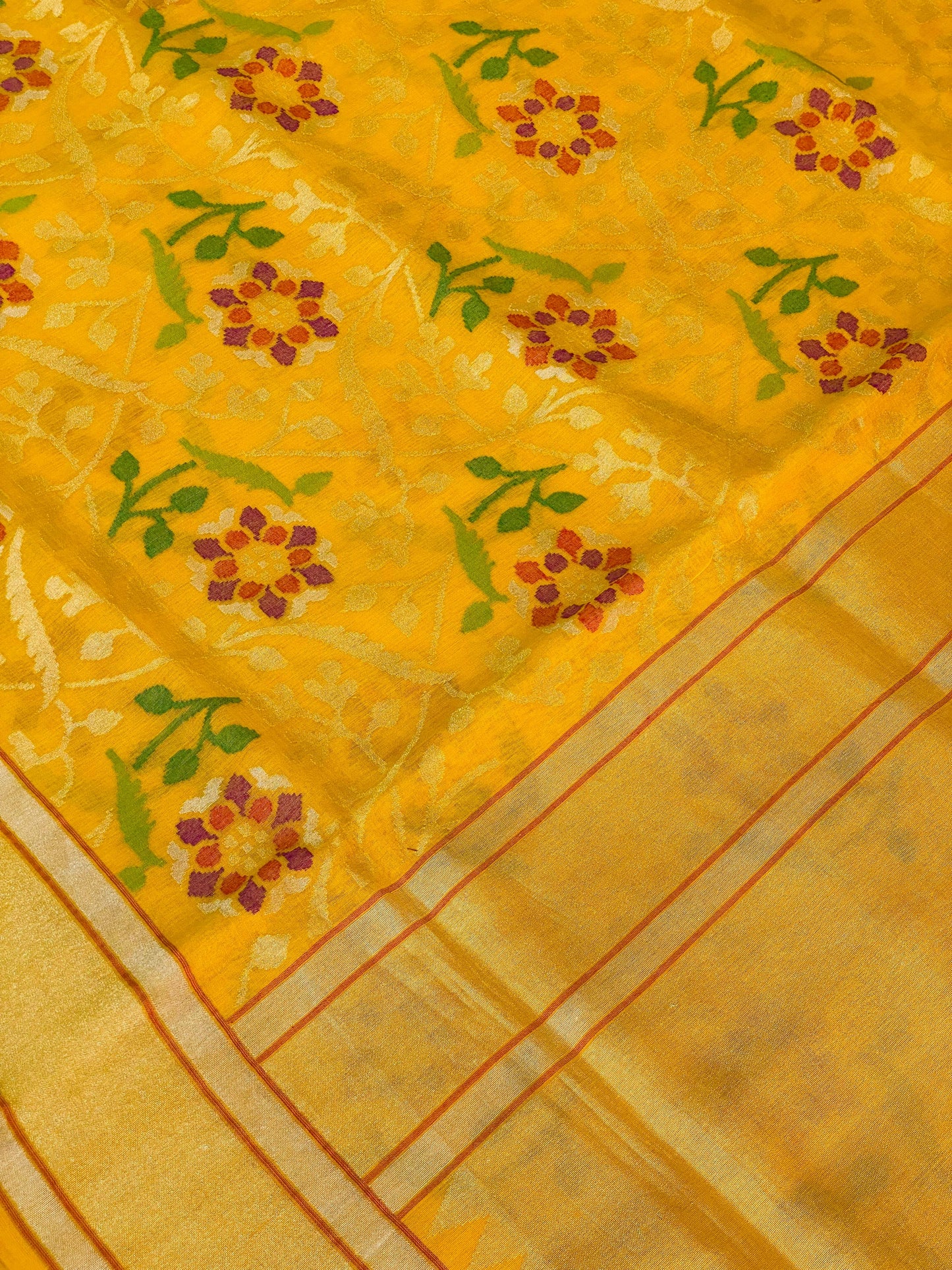 Pure Jamdani Handloom Saree Yellow (Jamdaniya)